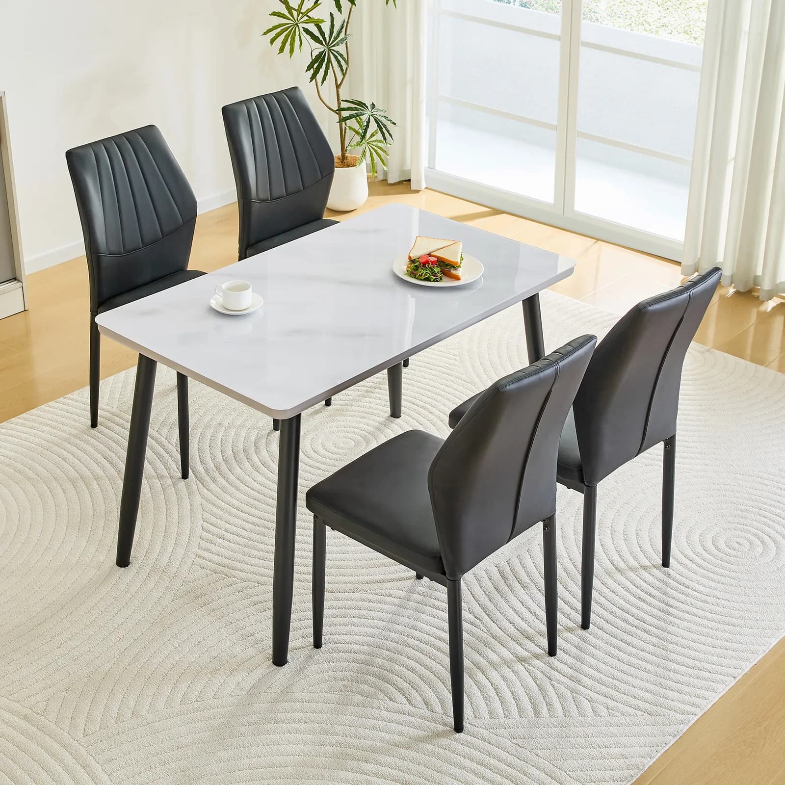 Table and Chair Set, Modern rectangular dining table, White Tempered glass…