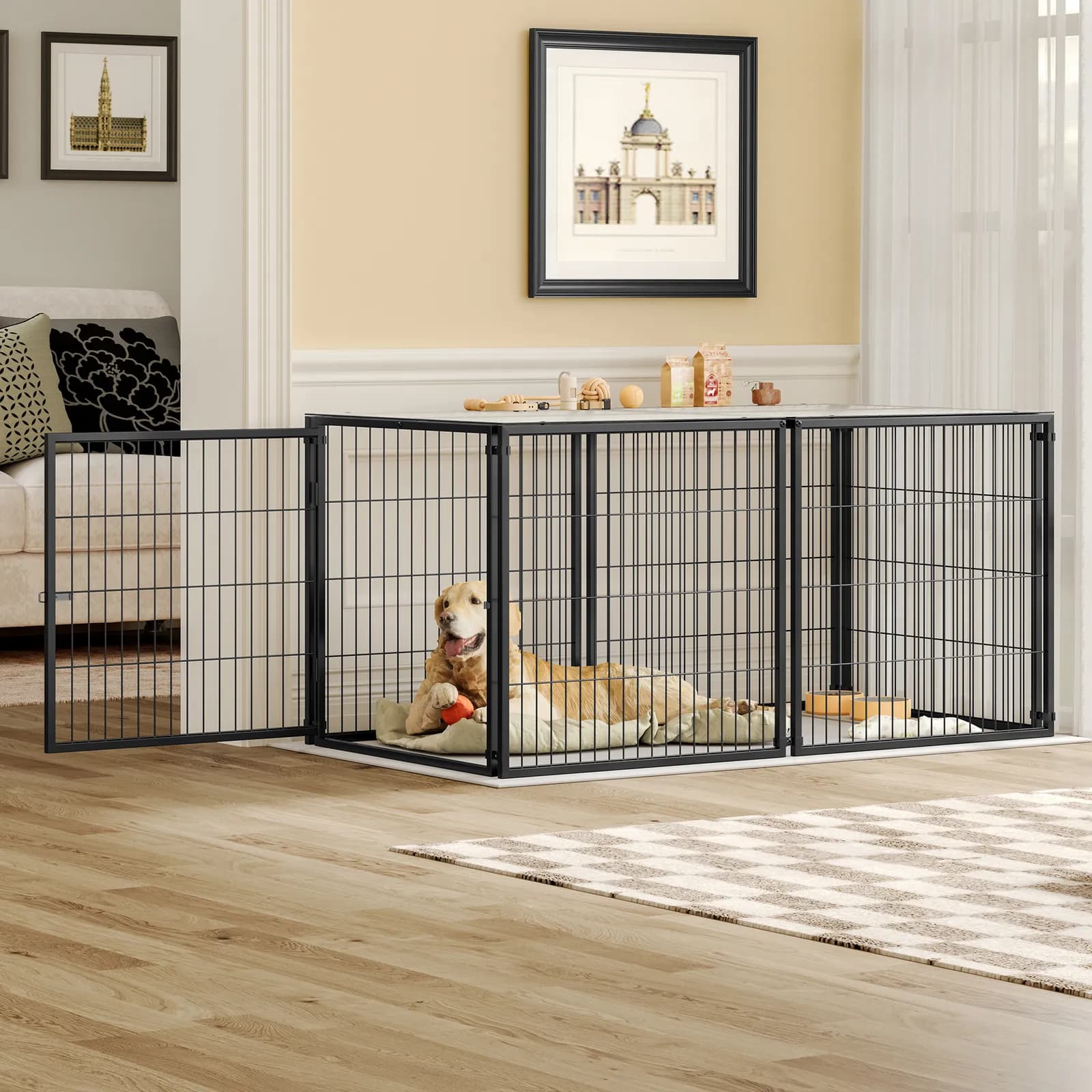 Large Dog Cage 63, 7" Dog Kennel for Medium Dogs Puppy Dog Playpen with Top, Pet Cage,…