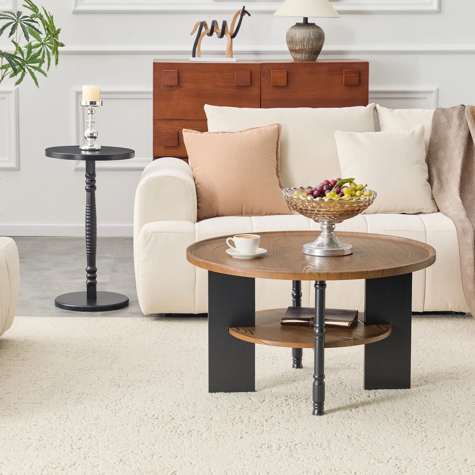 2-Piece Round Coffee Table & Side Table Set, PVC Vacuum Forming, 31, 5" Coffee Table with…