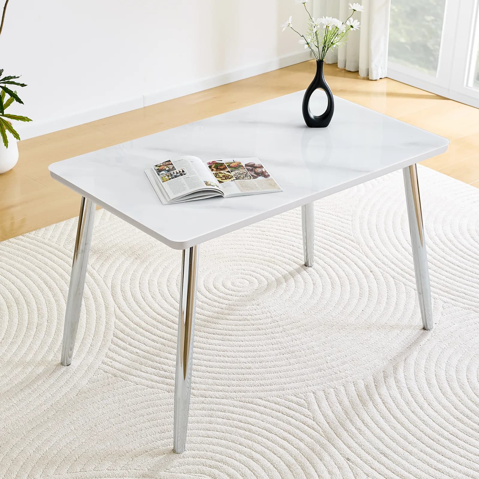 Modern minimalist rectangular dining table, suitable for 4-6 people, Tempered glass…