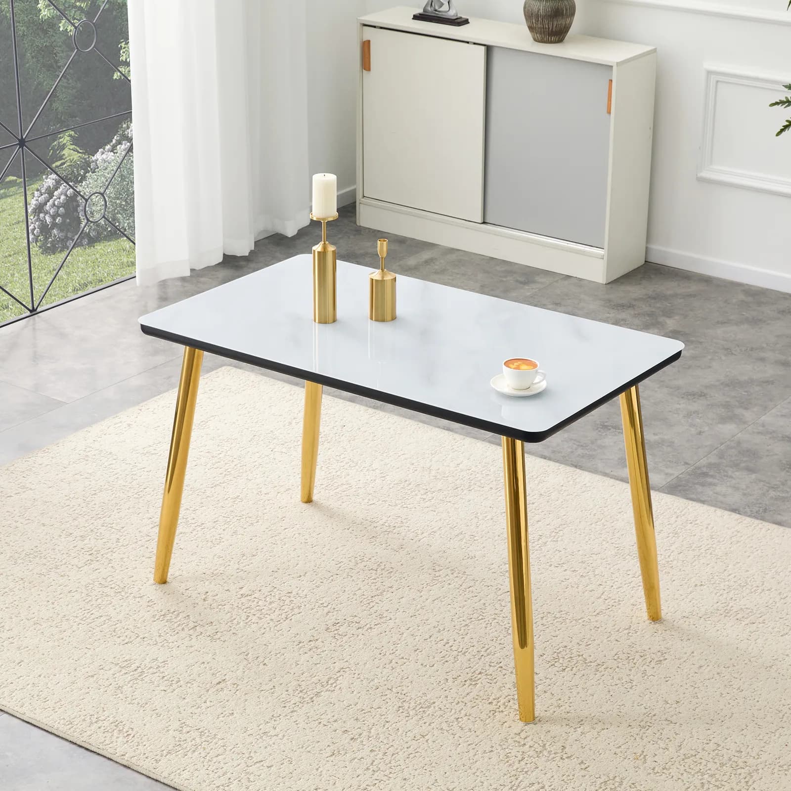 Modern minimalist rectangular dining table, suitable for 4-6 people, Tempered glass…