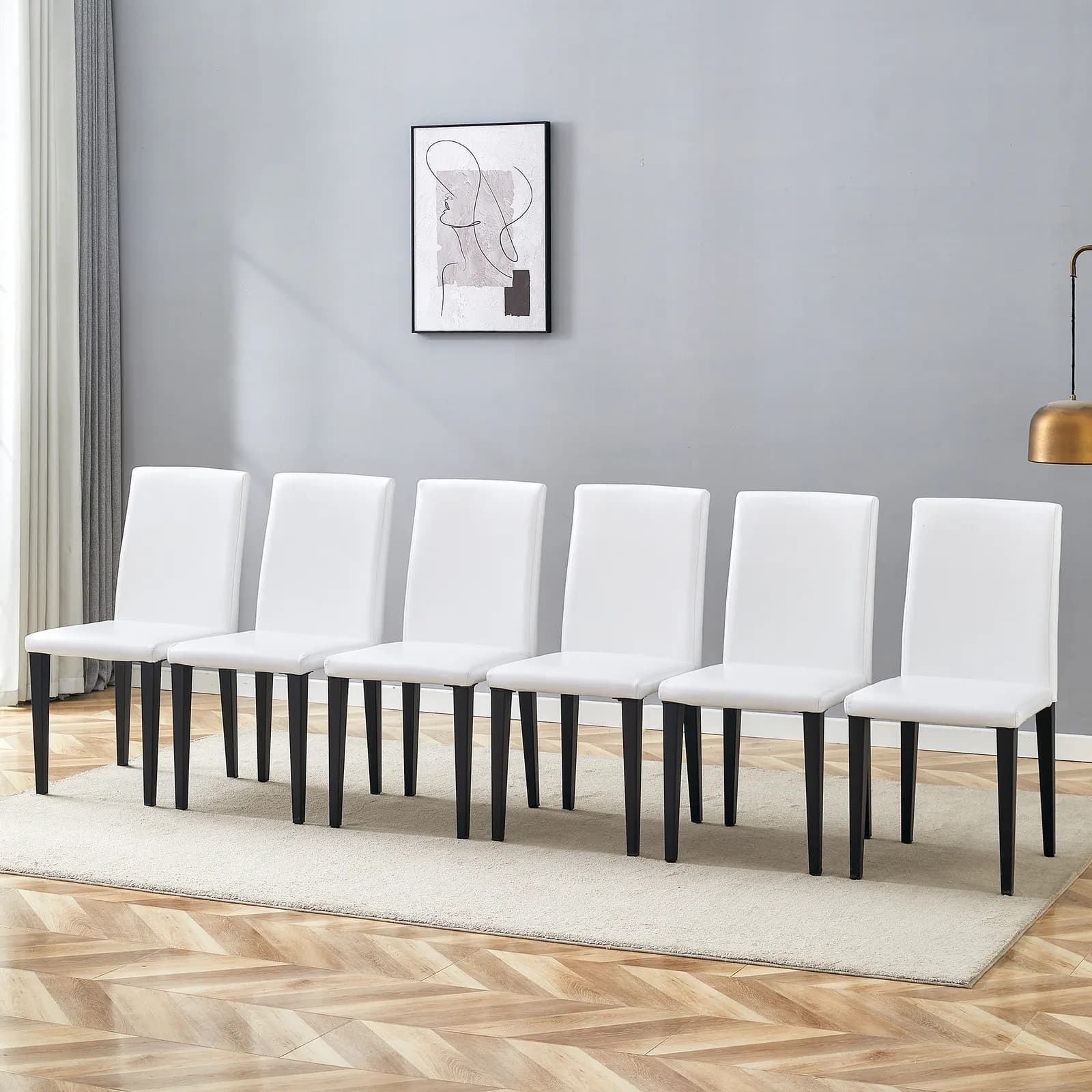 White PU Dining Chairs: 35, 4" High, 18, 5" Ergonomic Backrest, 17"×16" Sponge Seat,…