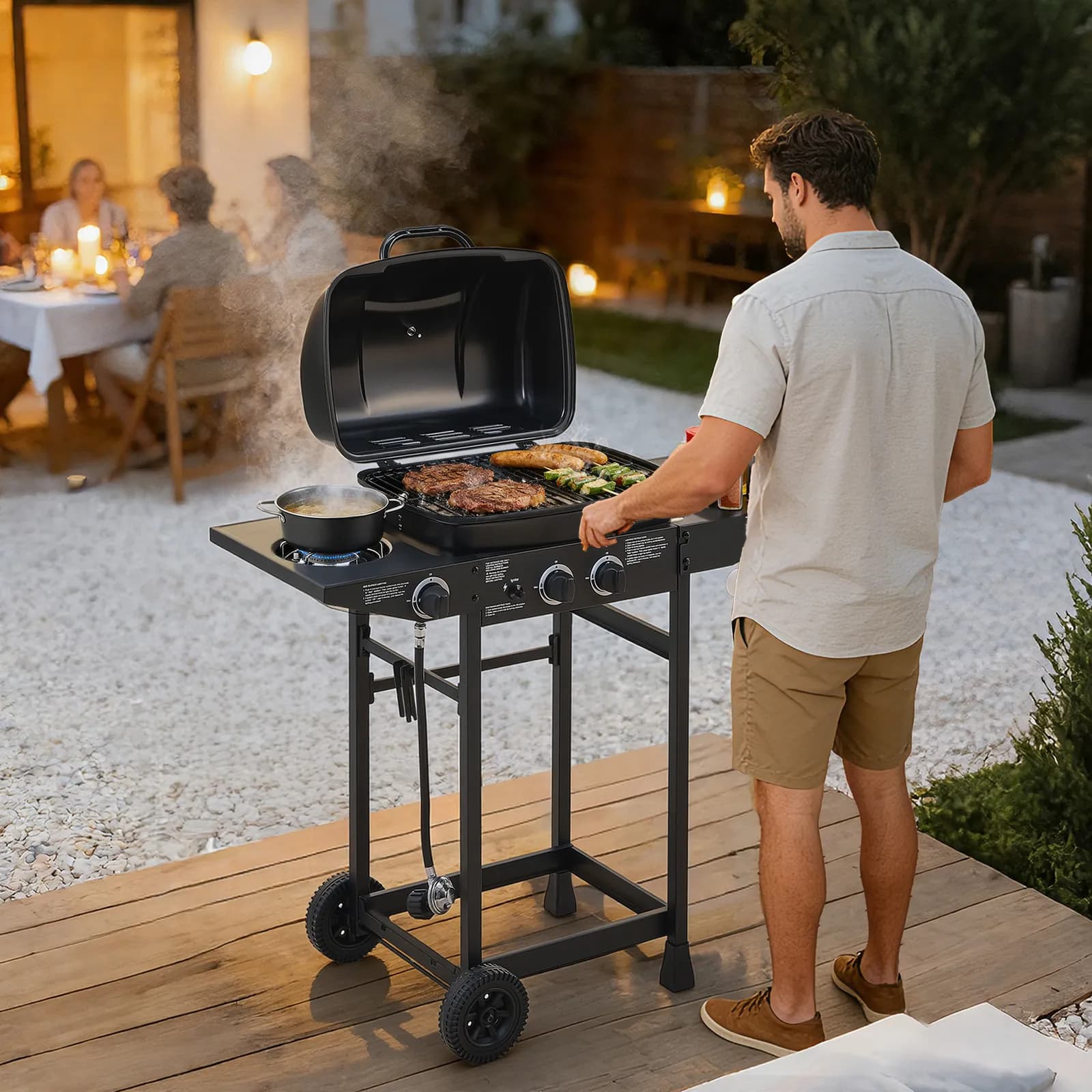 2 Burner BBQ Propane Gas Grill with Side Burner 24000 BTU Output Stainless Steel Barbecue…