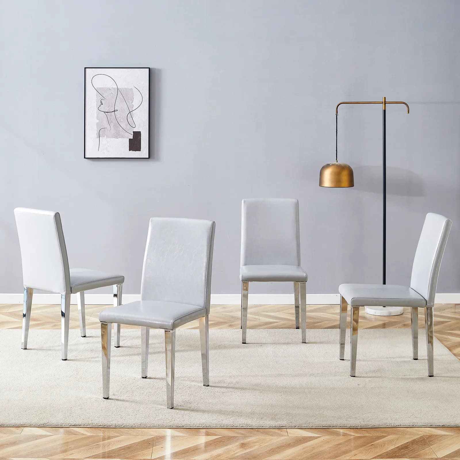 Four Light Gray PU dining chairs, simple and versatile, comfortable and accompanied,…