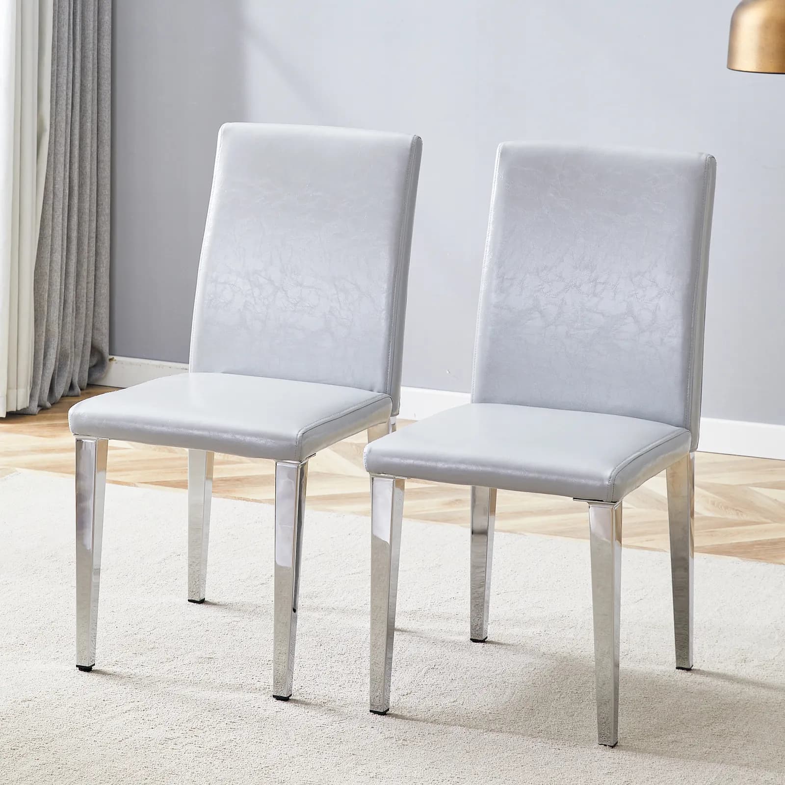Two Light Gray PU dining chairs, simple and versatile, comfortable and accompanied,…