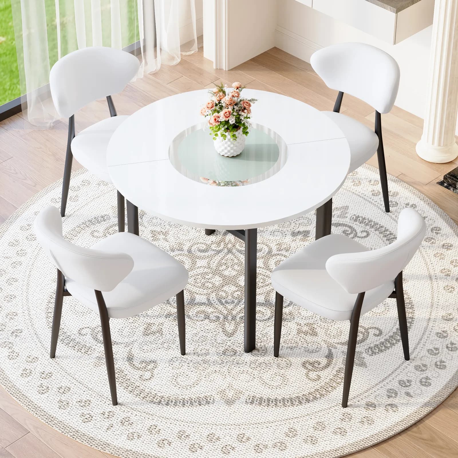 Table and chair set, 42 inch modern minimalist white desktop round dining table set,…