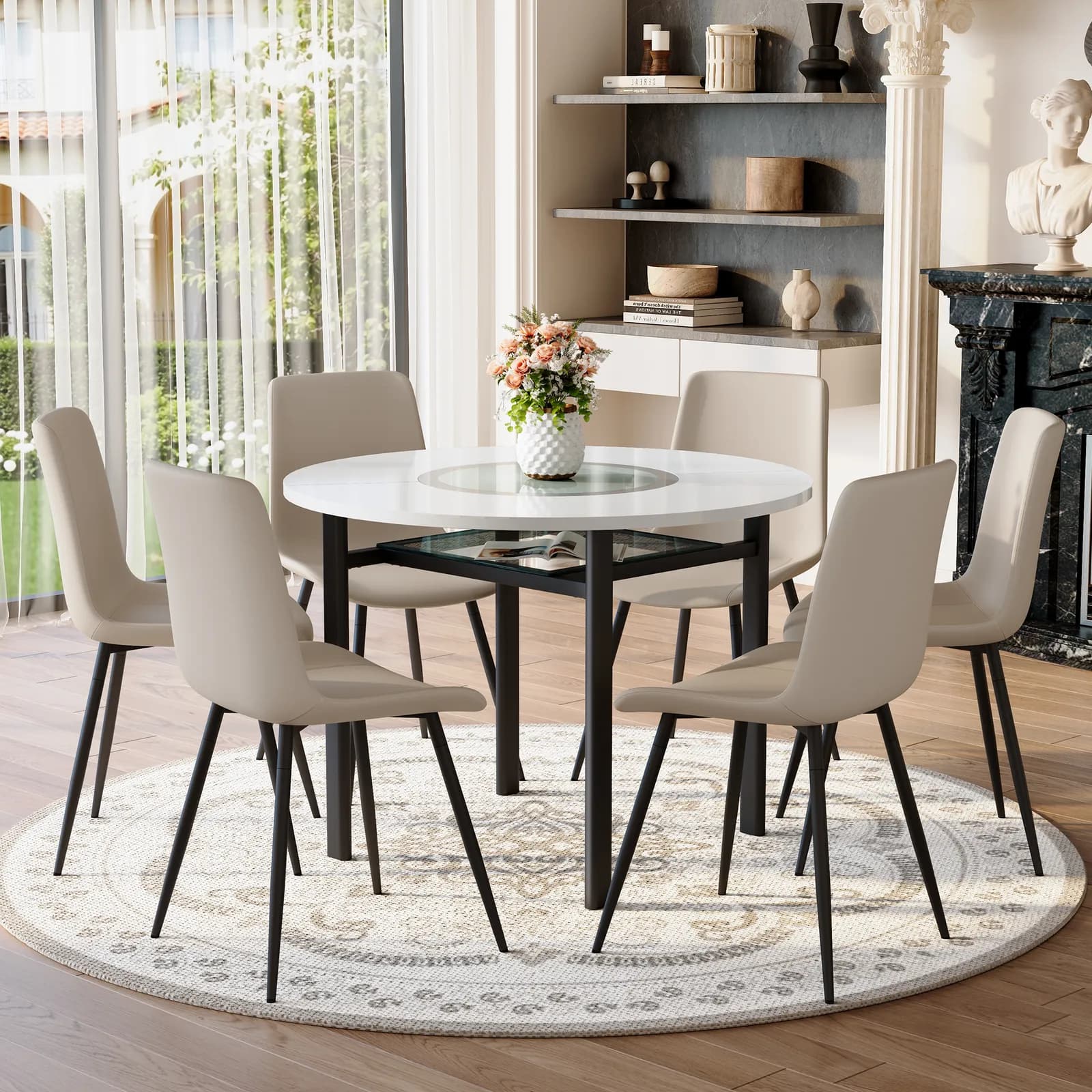 Table and chair set, 42 inch modern minimalist white desktop round dining table set,…