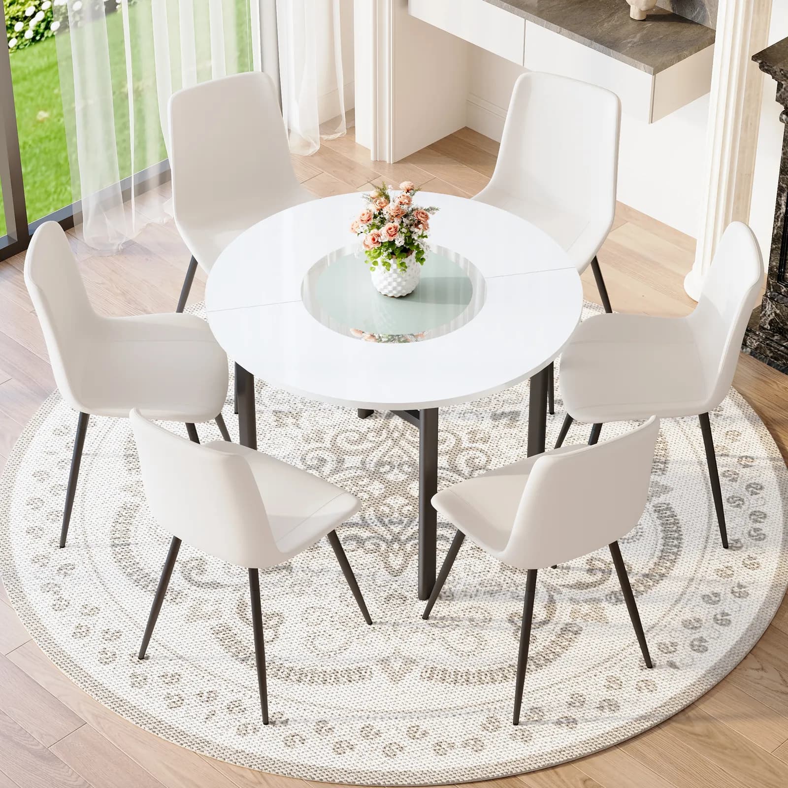 Table and chair set, 42 inch modern minimalist white desktop round dining table set,…