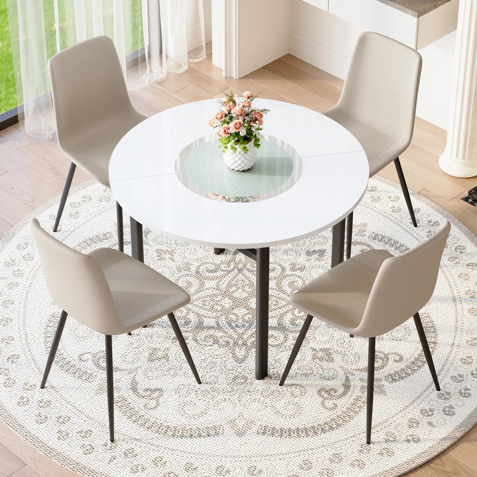 Table and chair set, 42 inch modern minimalist white desktop round dining table set,…