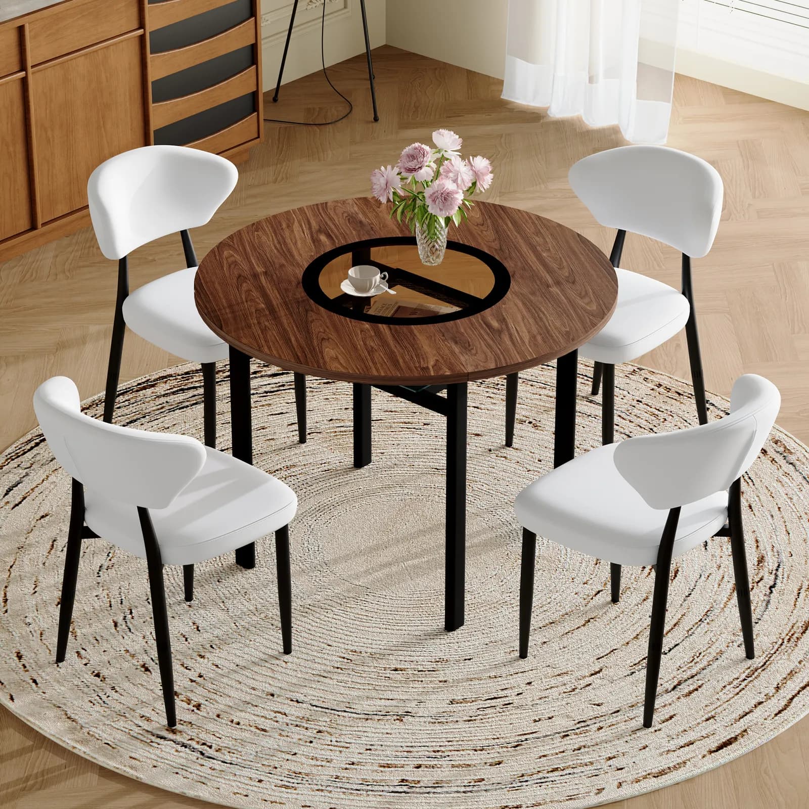 Table and chair set, 42 inch modern minimalist brown wood grain round dining table set,…