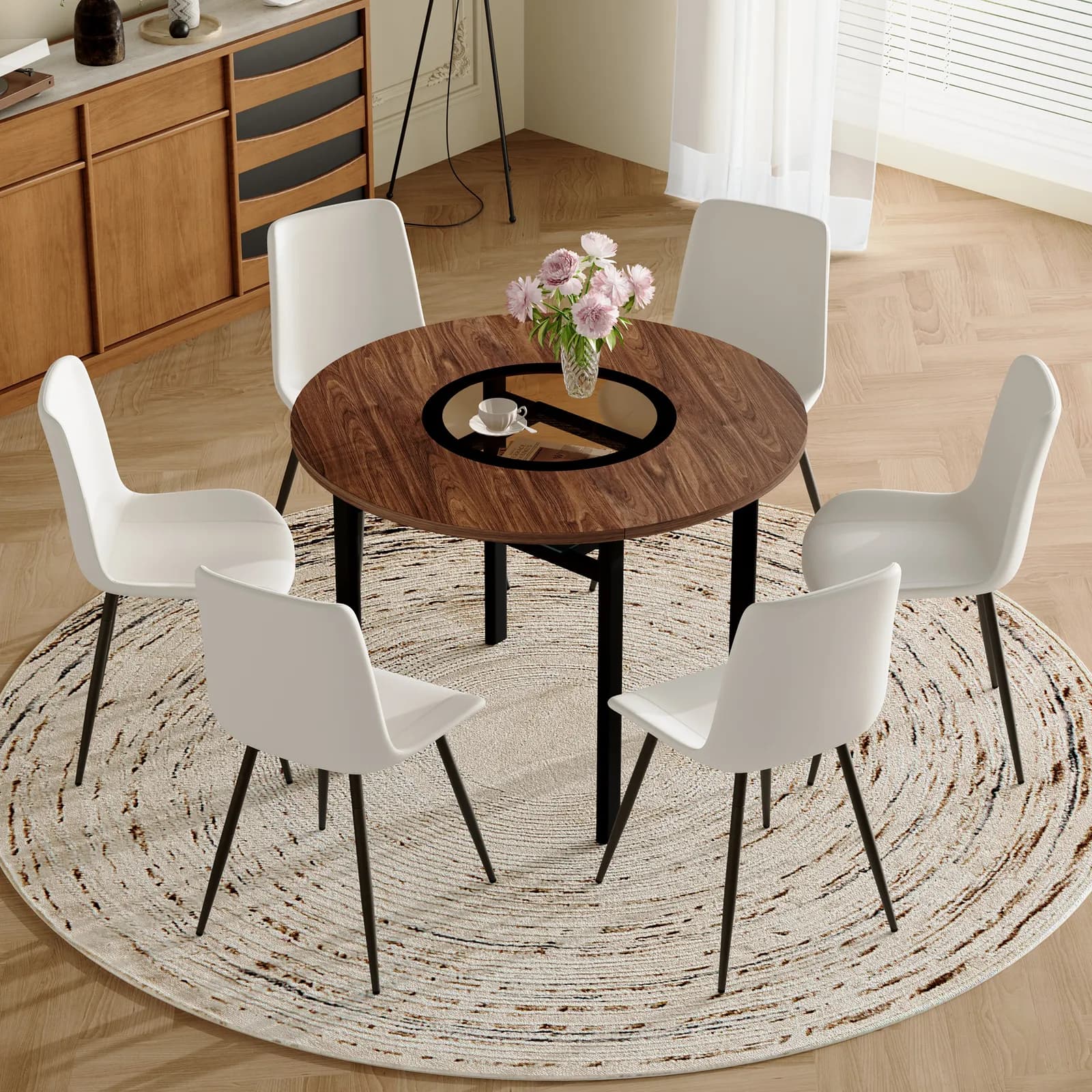 Table and chair set, 42 inch modern minimalist brown wood grain round dining table set,…