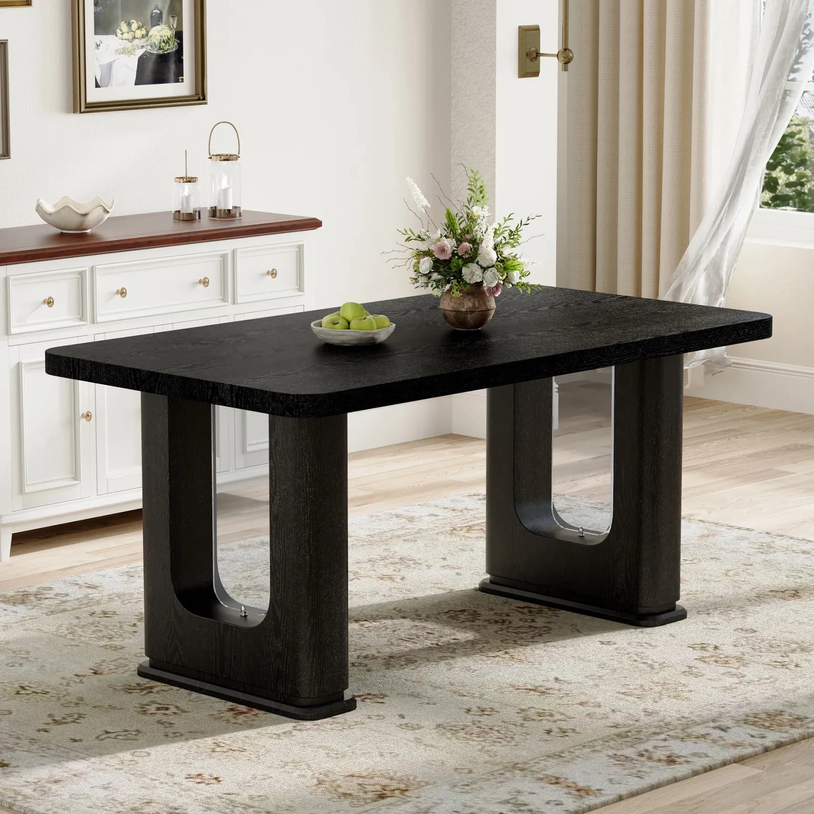 64, 5 x 35, 4 Inch Stylish Black Wood Color Textured Dining Table, Perfectly Blending…