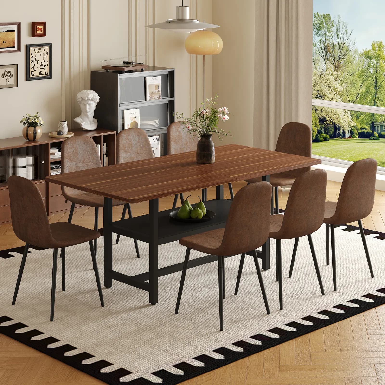 Table and chair set, 71*35, 4 inch fashionable walnut grain dining table, a practical…