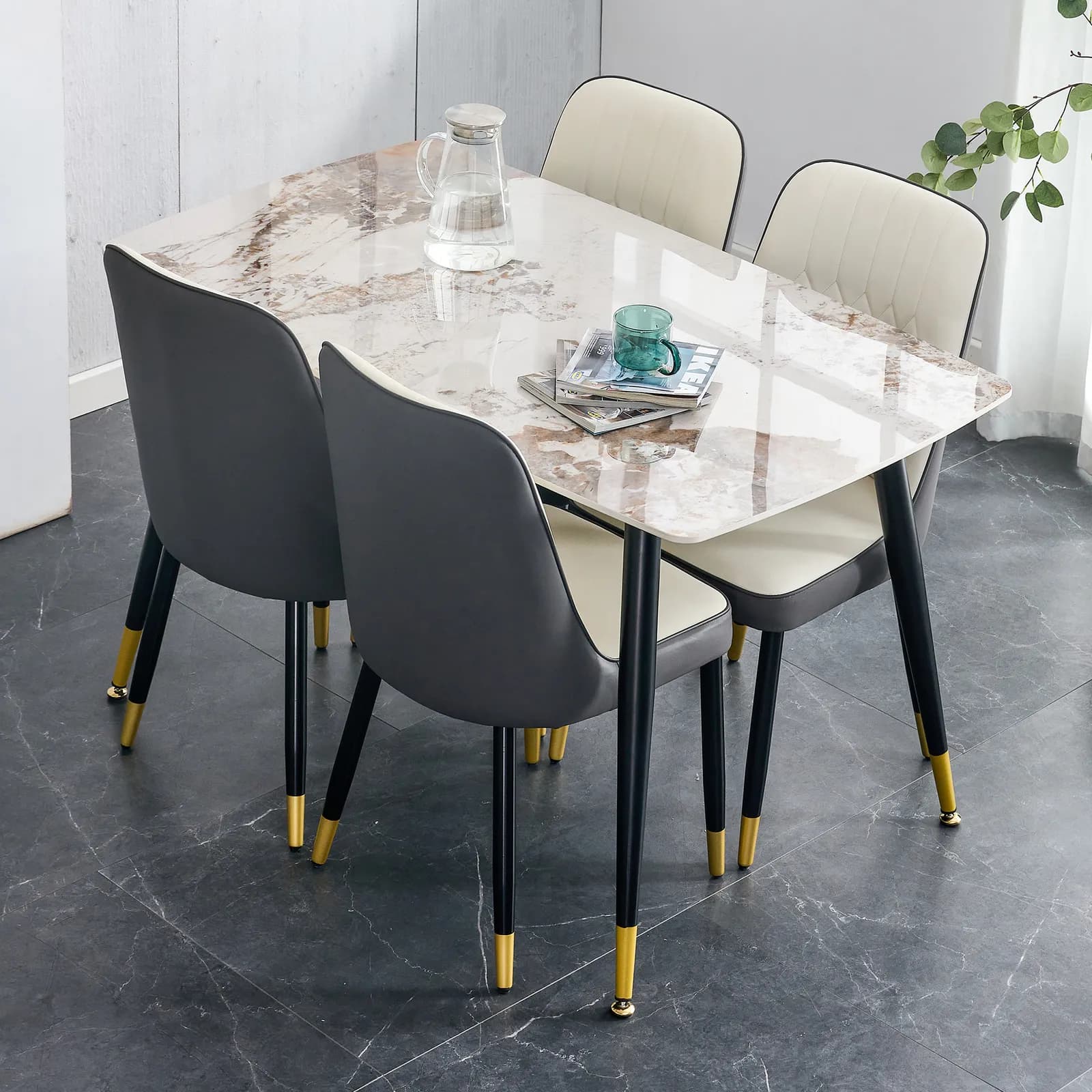 Table and chair set, 48, 4*28 Inch White Sintered Stone Dining Table Set - 4 White and…