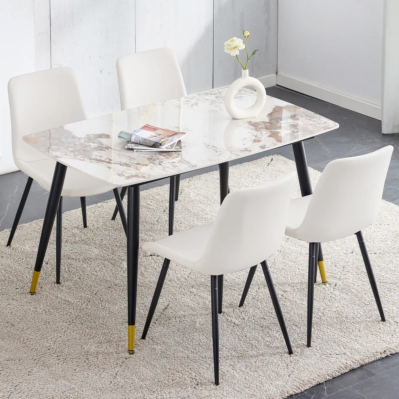 Table and chair set, 48, 4*28 Inch Sintered Stone Dining Table Set - 4 White Artificial…