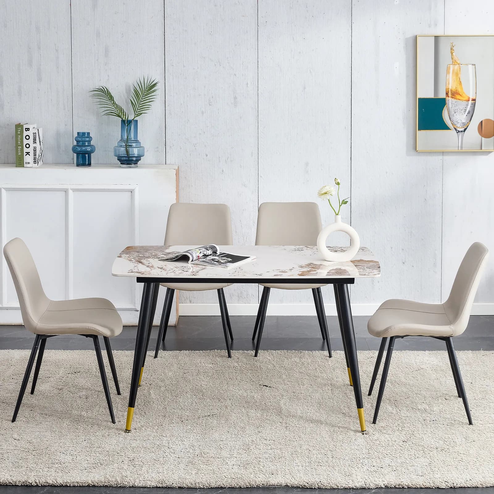 Table and chair set, 48, 4*28 Inch Sintered Stone Dining Table Set - 4 Warm Gray…