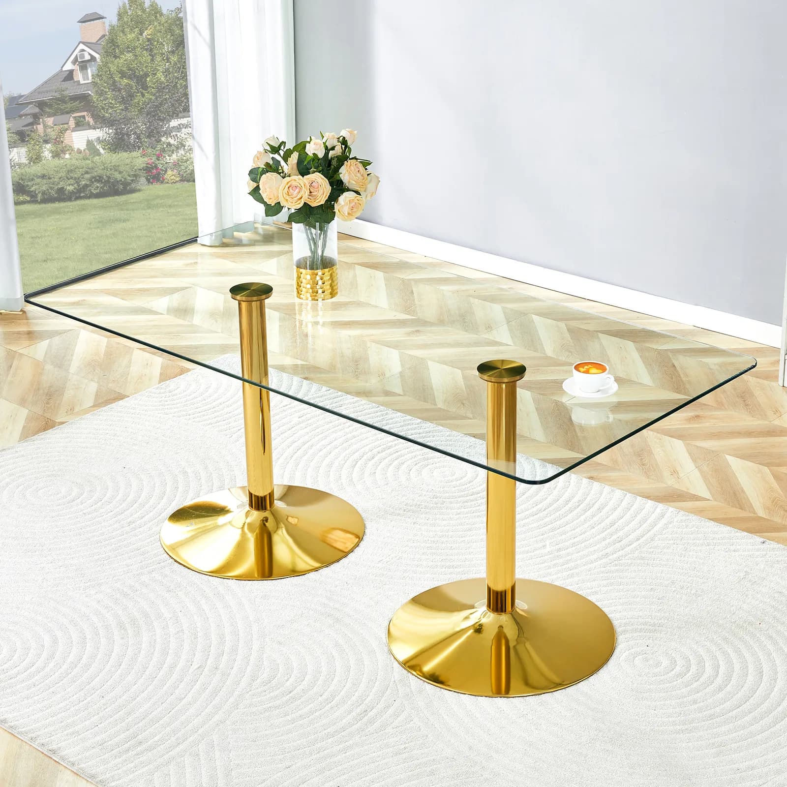 A glass tabletop with 71*35, 4 inches and a modern minimalist circular dining table with…