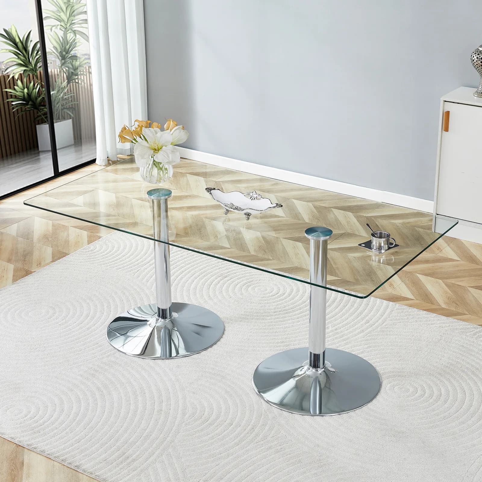 A glass tabletop with 71*35, 4 inches and a modern minimalist circular dining table with…