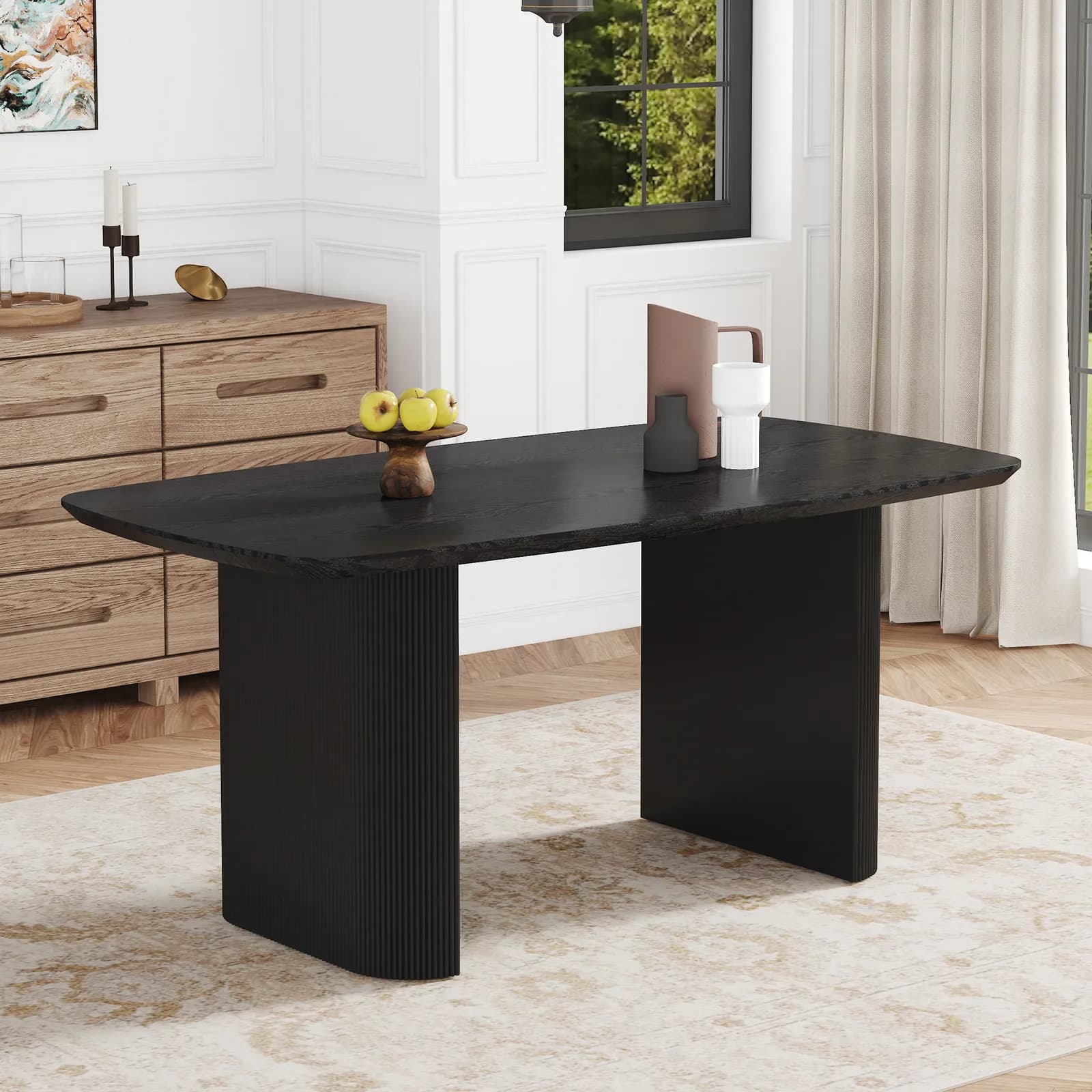 MDF black dining table, It is a furniture with a warm and soft appearance, Suitable for…