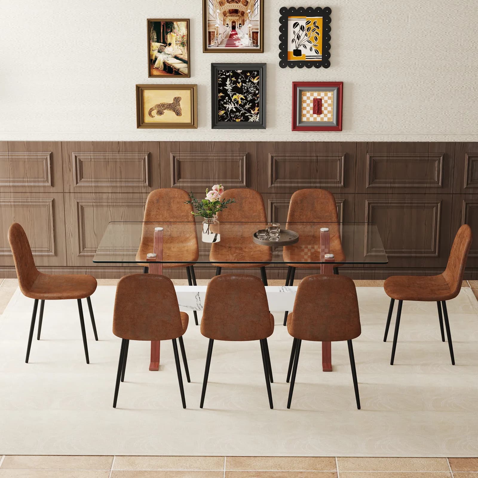 Table and chair set, Elegant Transparent Tempered Glass Dining Table - 71"x35, 4" with 8…