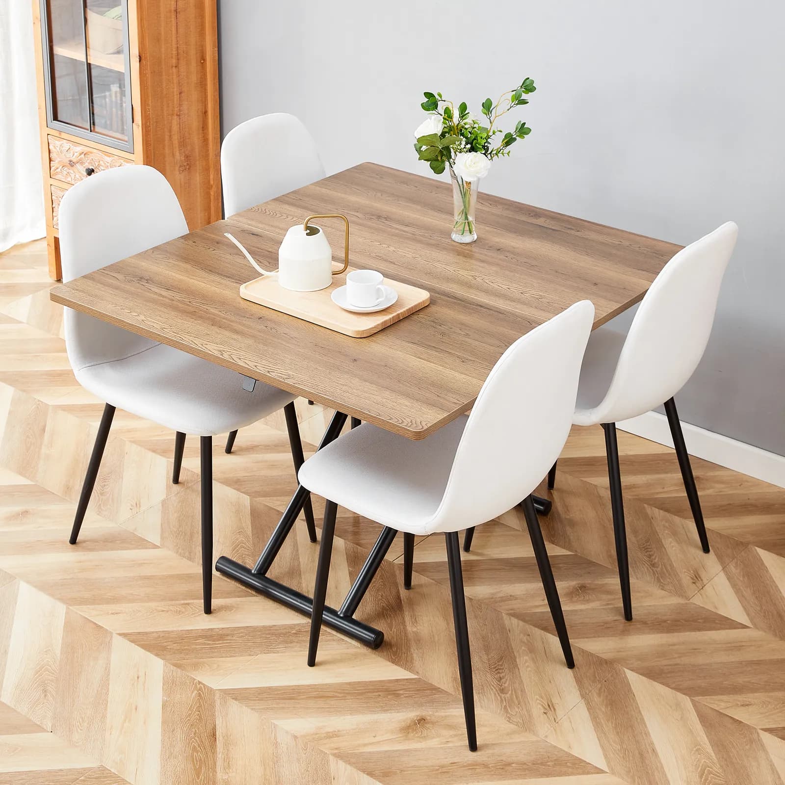 Table and chair set, Modern Multifunctional Lifting Platform, Natural Wood Grain Sticker…