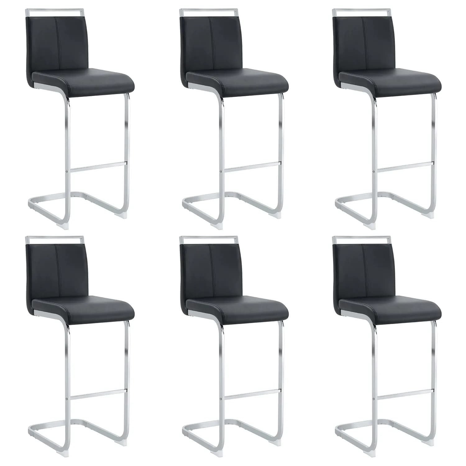 Modern and beautiful bar stool upholstered in PU leather with C-shaped silver metal legs…