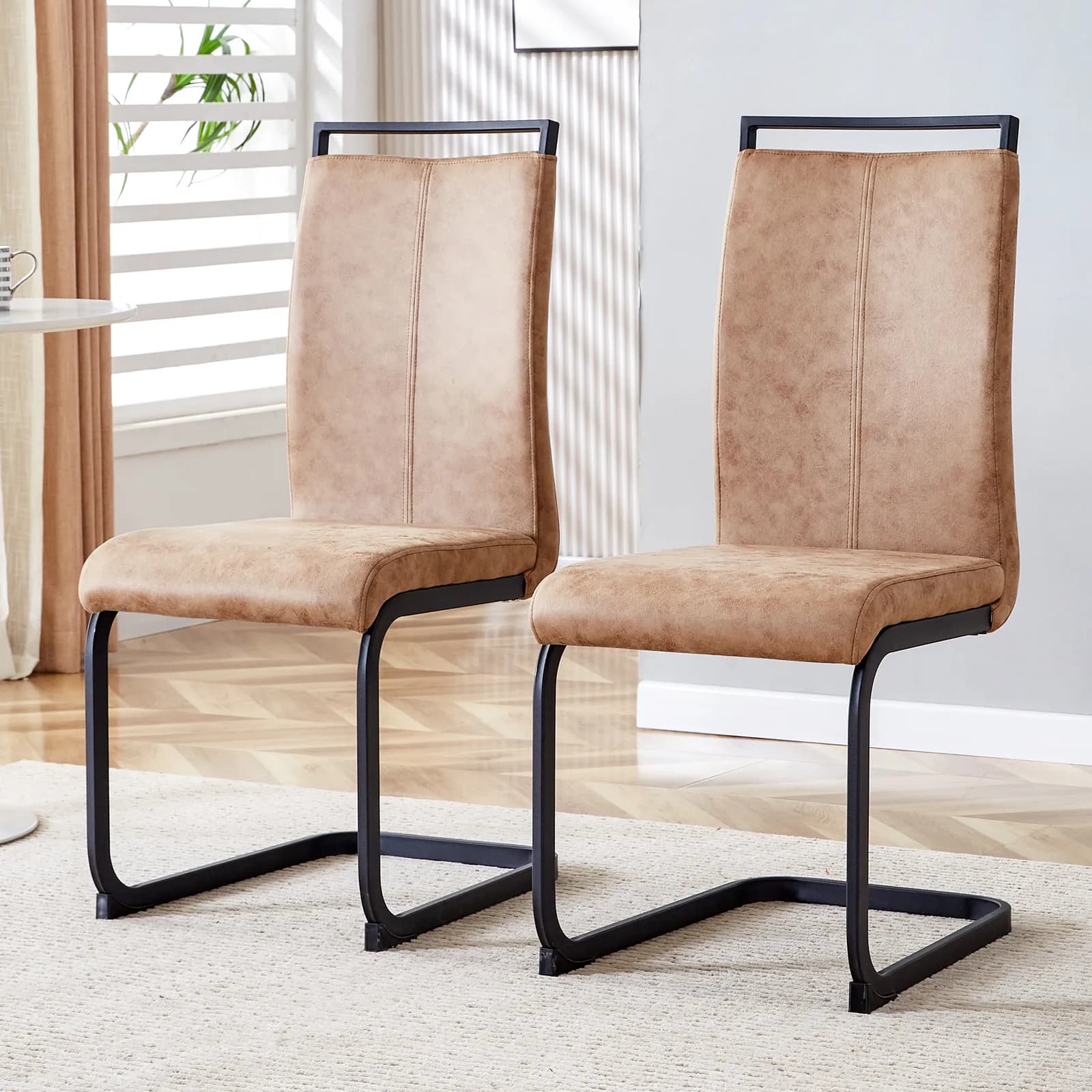 Dining Chairs, tech cloth High Back Upholstered Side Chair with C-shaped Tube Black Metal…