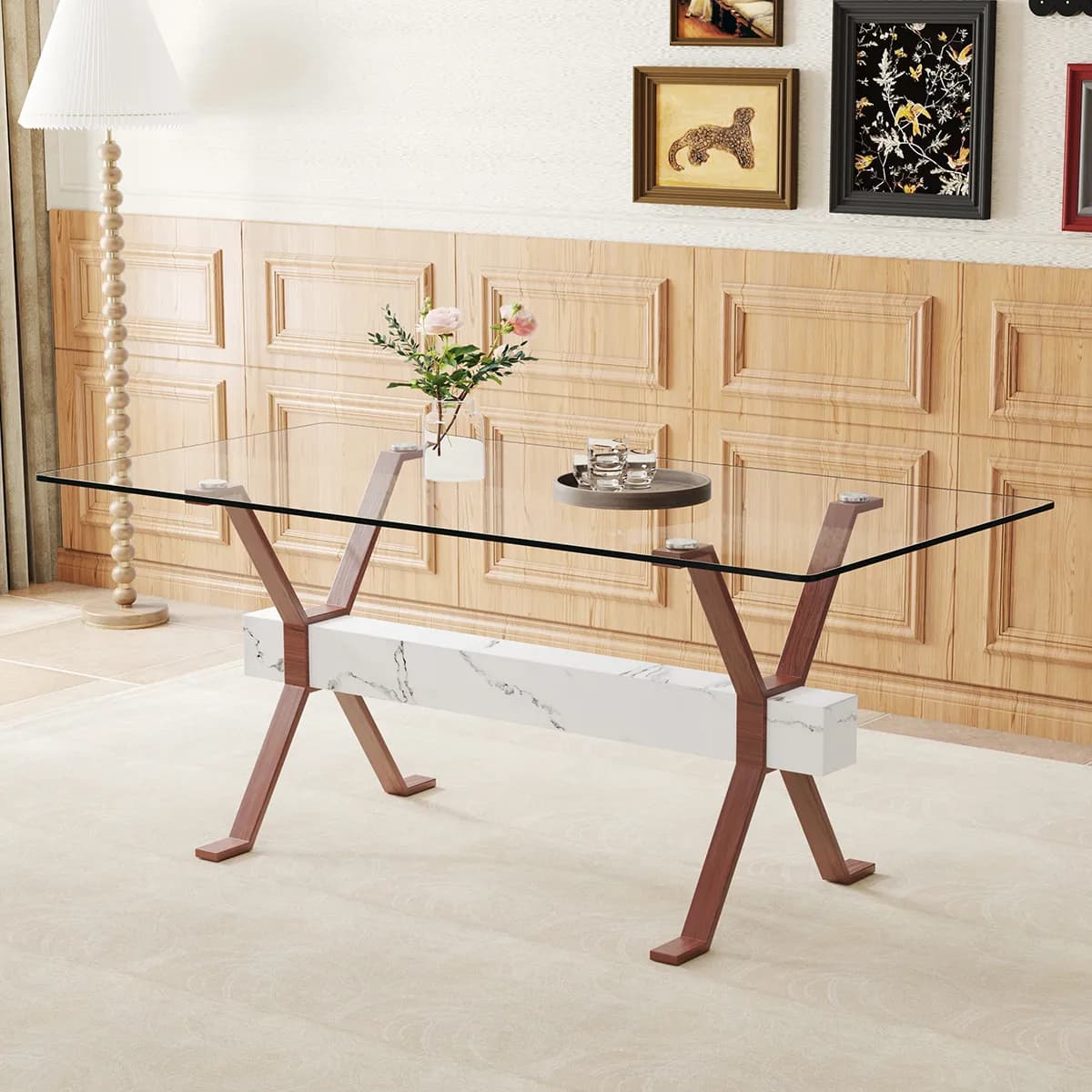 Elegant Transparent Tempered Glass Dining Table - 71"x35, 4", Large modern table with…