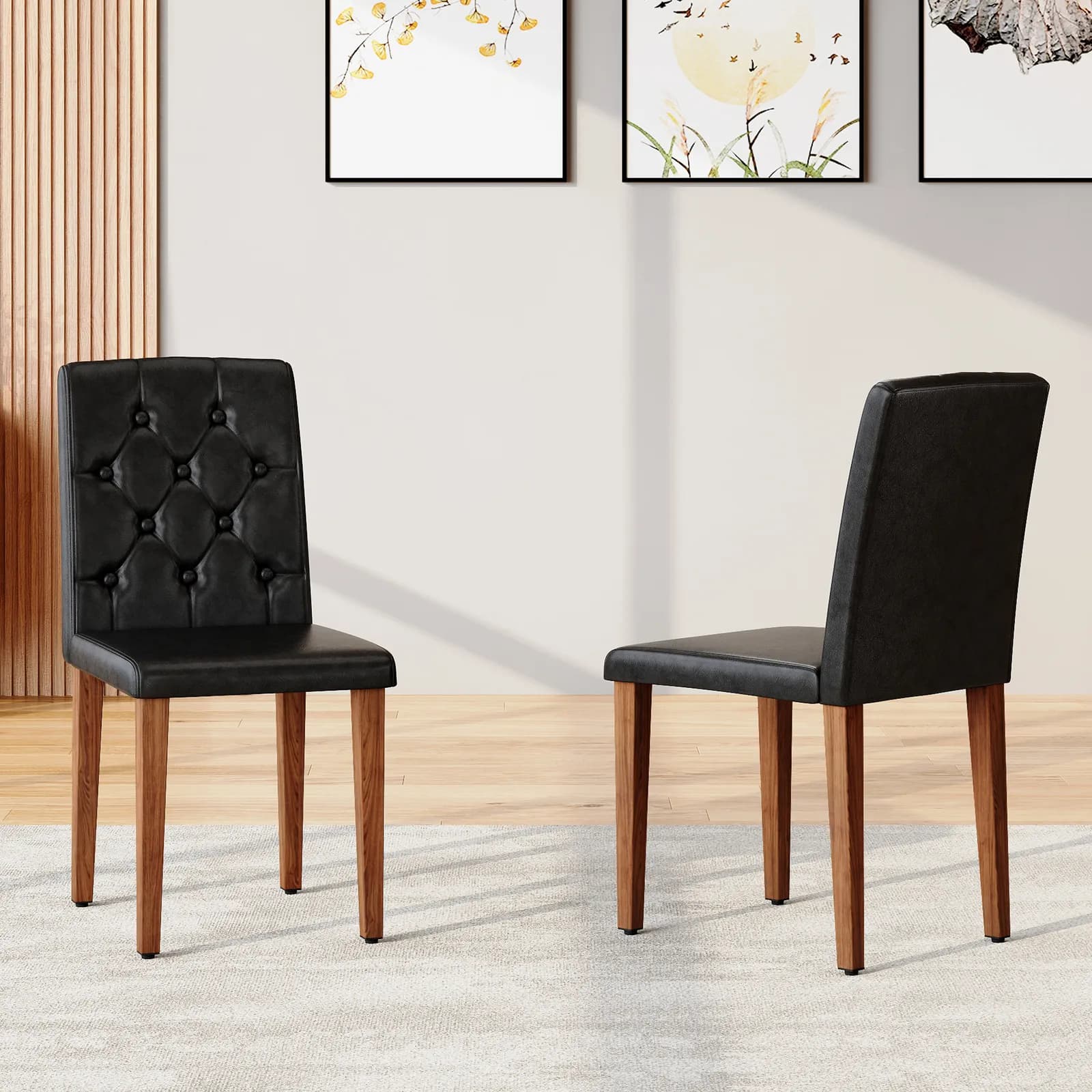 2-piece set of black PU dining chairs: ergonomically designed with a buckle backrest, 35…