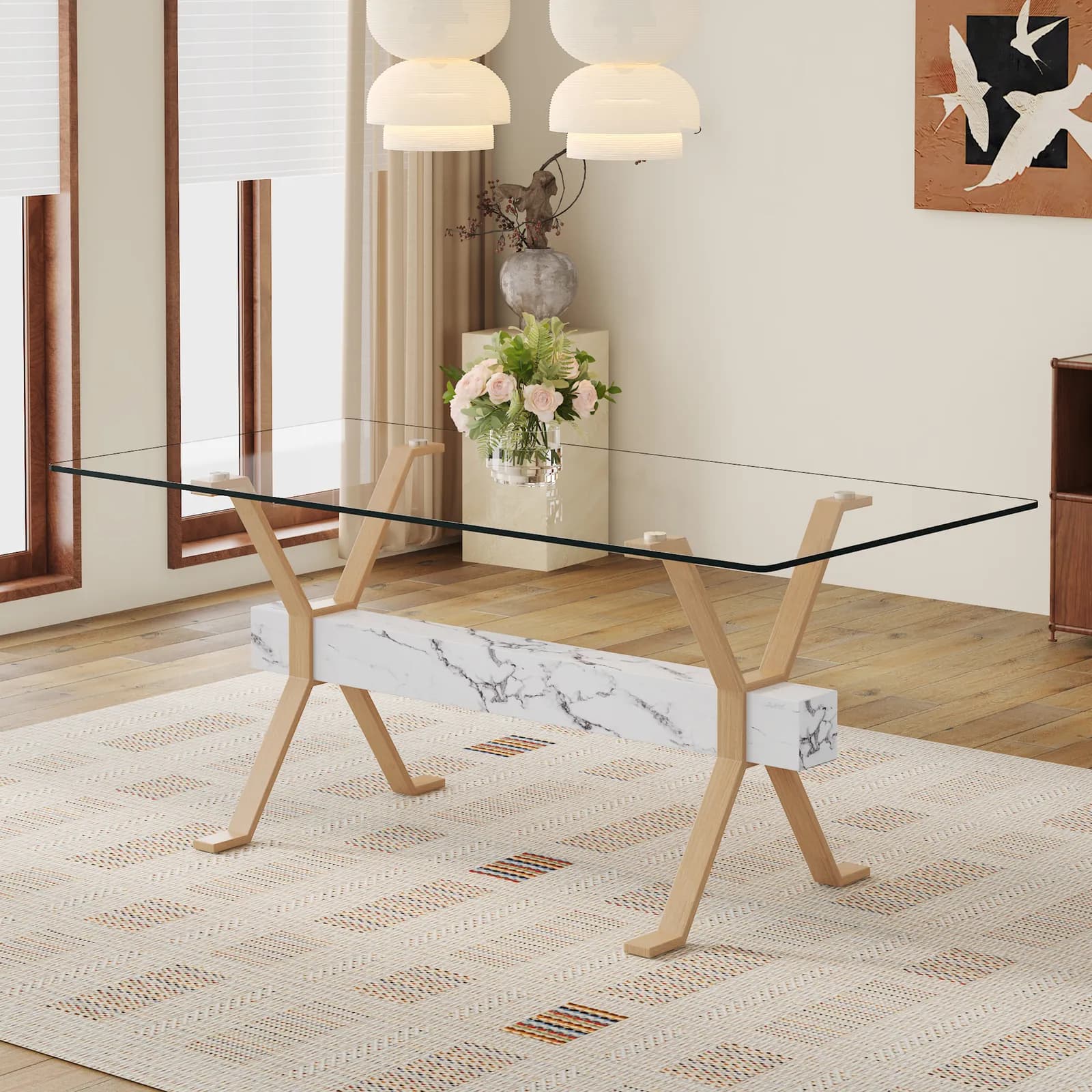 Elegant Transparent Tempered Glass Dining Table - 71"x35, 4", Large modern table with…