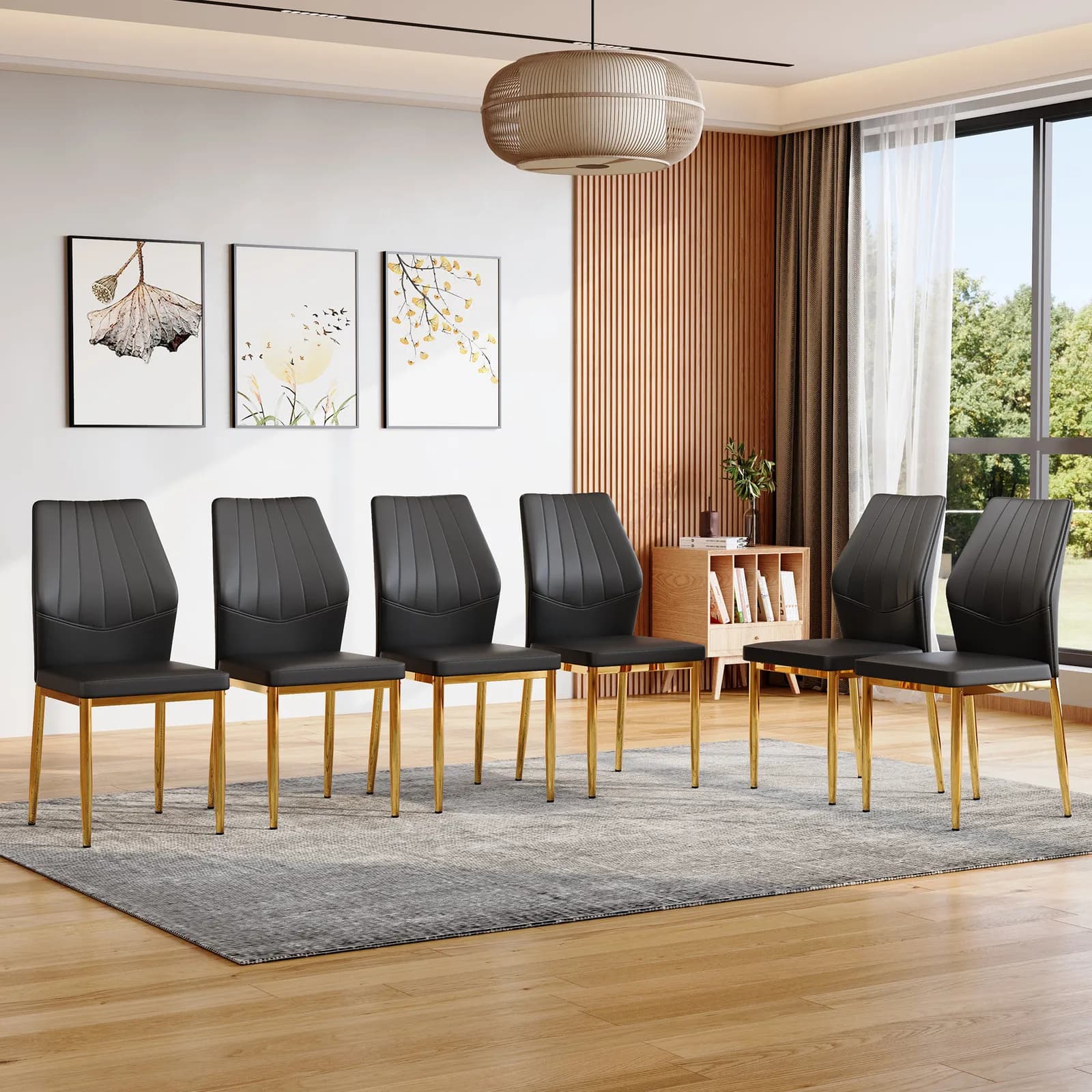 Set of 6 Black Dining Chairs, 37 inches High: Ergonomic PU Backrest, Combines Comfort and…