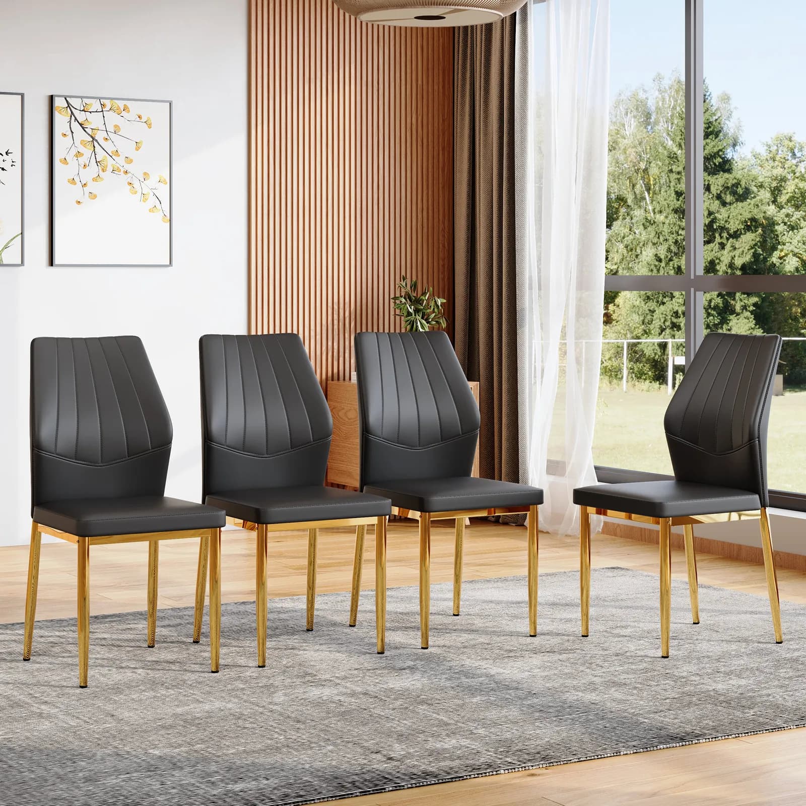 Set of 4 Black Dining Chairs, 37 inches High: Ergonomic PU Backrest, Combines Comfort and…