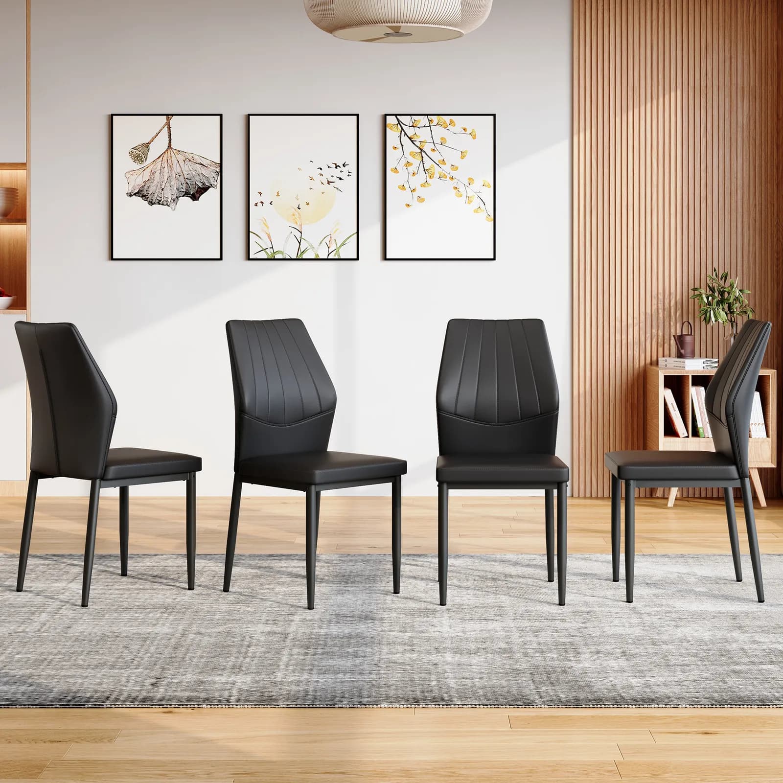 Set of 4 Black Dining Chairs, 37 inches High: Ergonomic PU Backrest, Combines Comfort and…