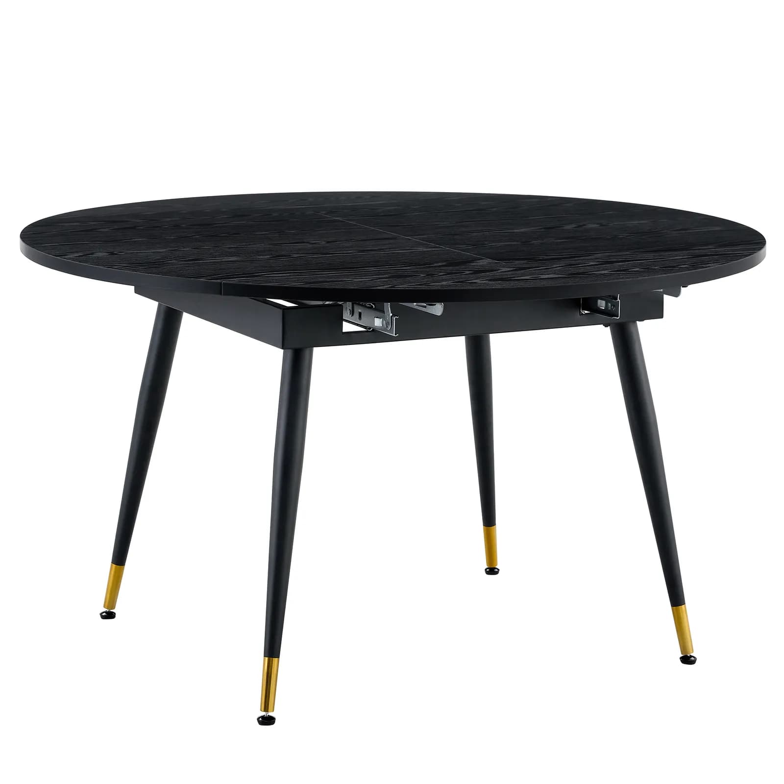 With a clever retractable mechanism, the Black Grain MDF table top and black metal legs…