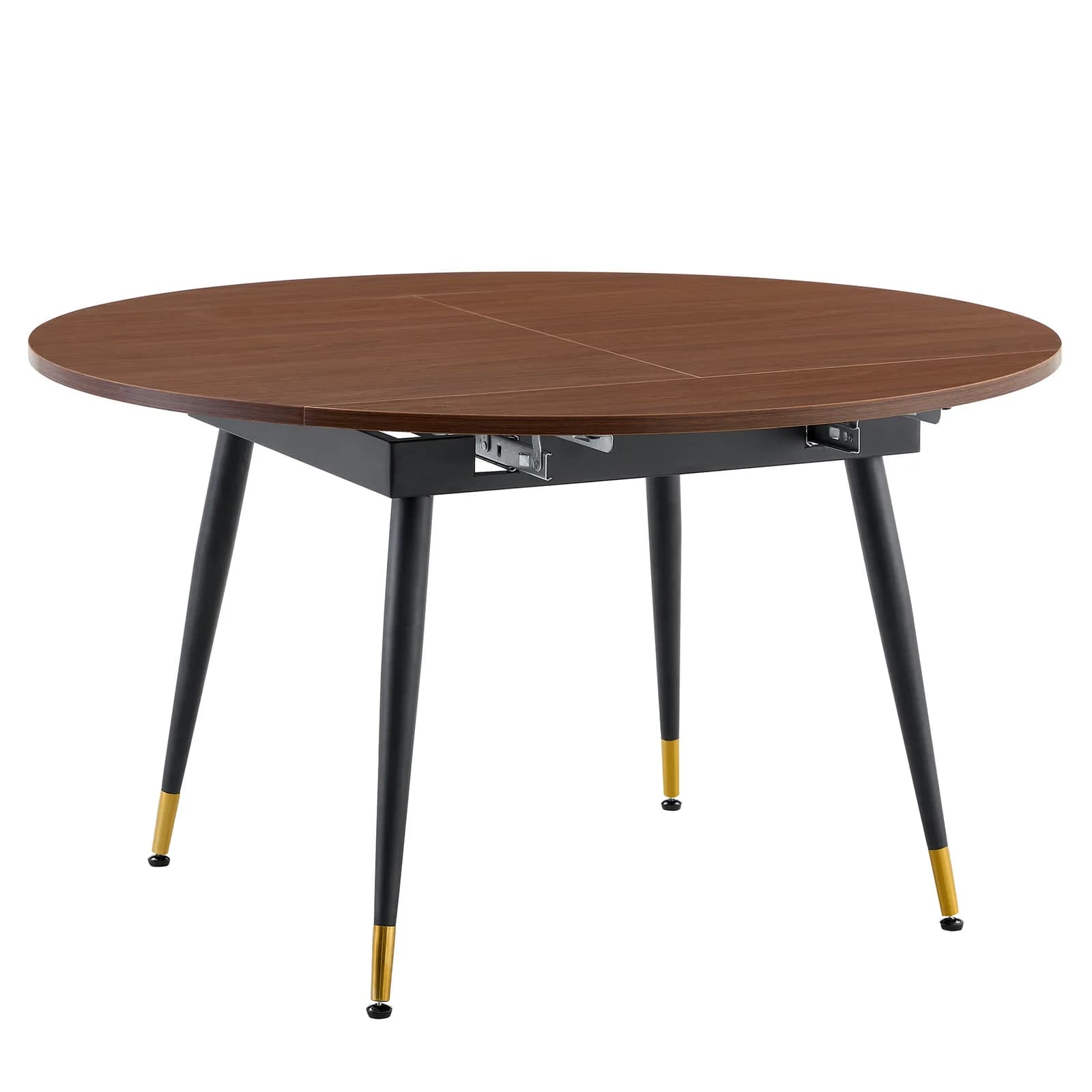 With a clever retractable mechanism, the Walnut Grain MDF table top and black metal legs…