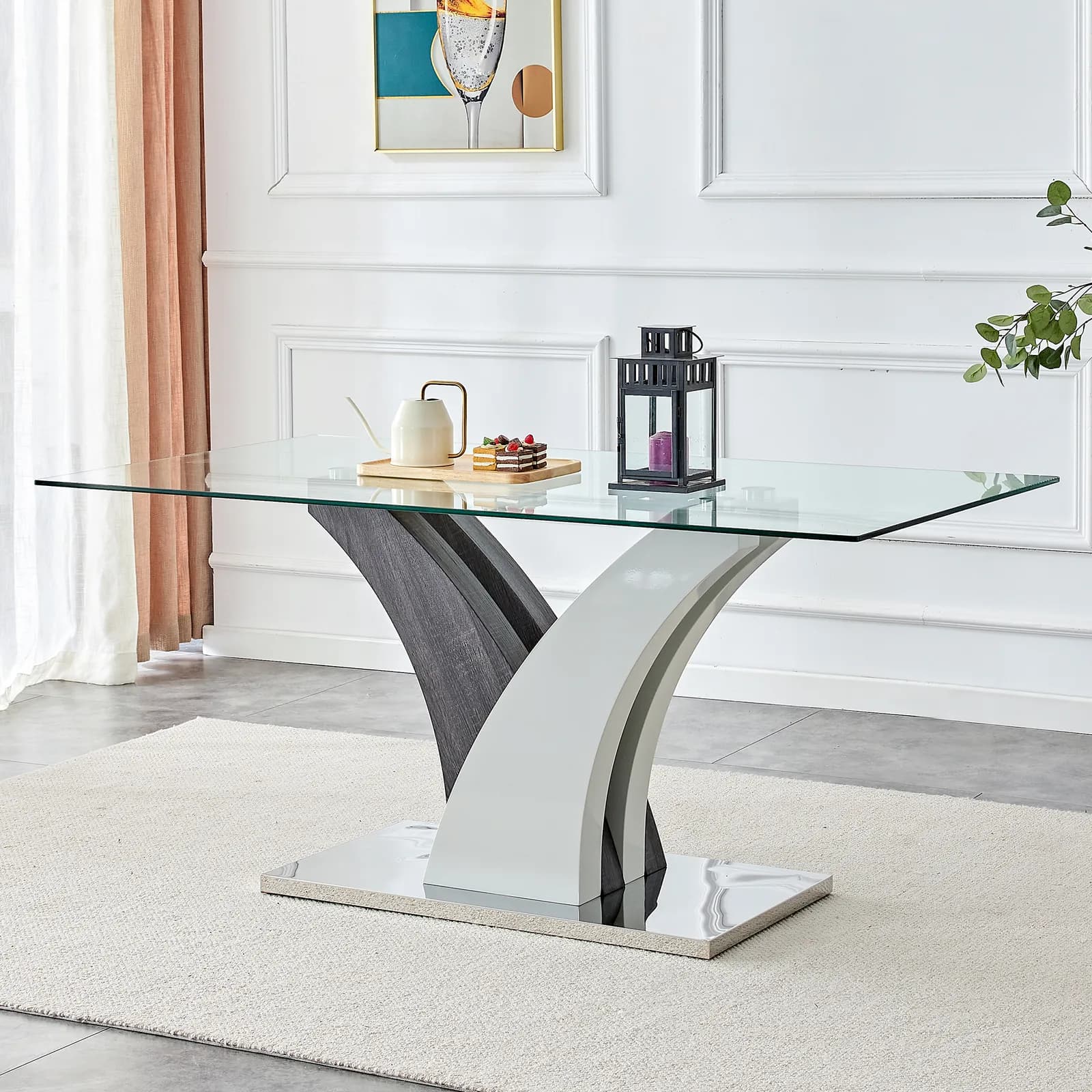 Modern dining table, tempered glass countertop, and artistic MDF legs are perfect for…