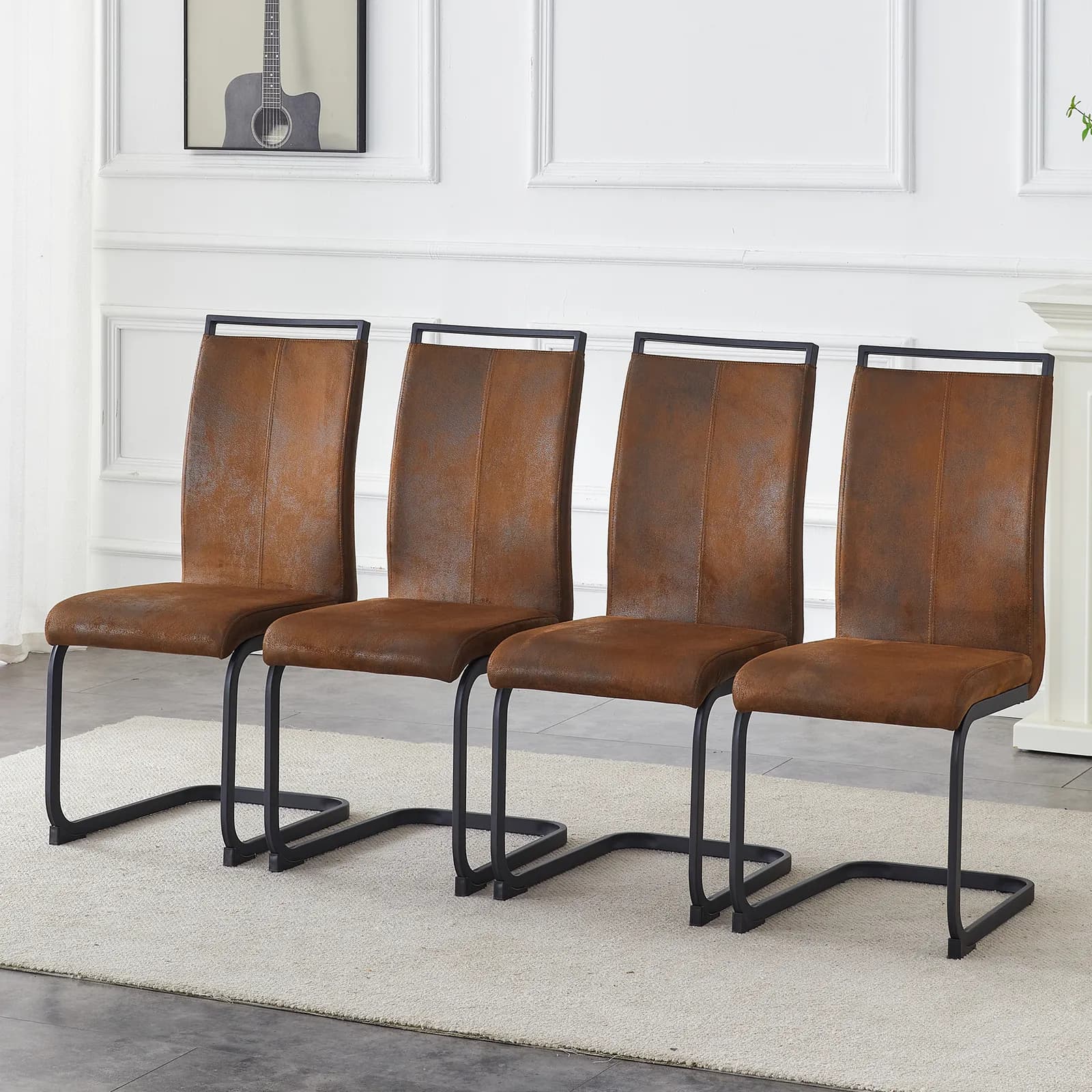 Set of 4 Vintage Brown Tech Fabric Dining Chairs: 39, 3" High, 20, 4" Ergonomic Backrest,…