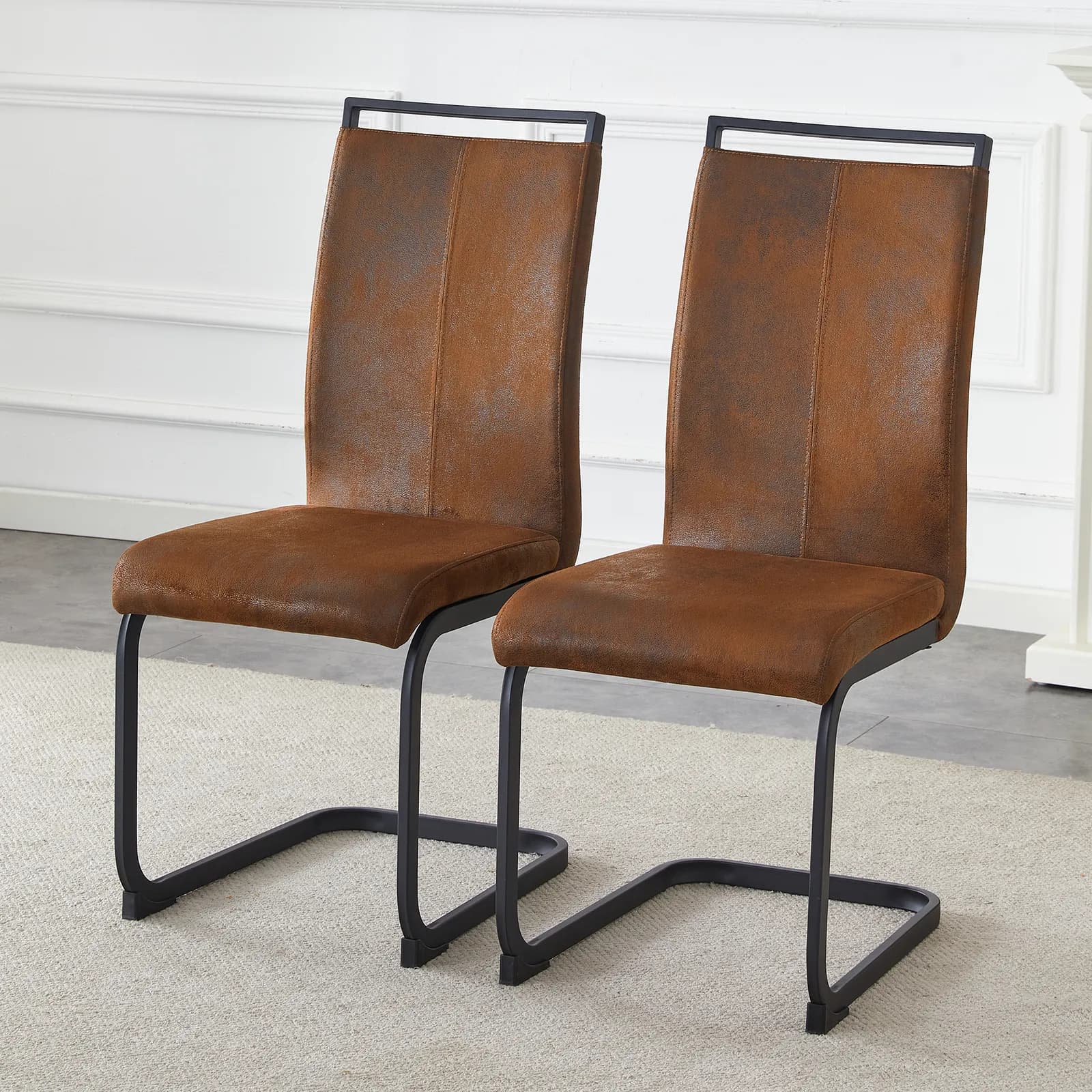 Set of 2 Vintage Brown Tech Fabric Dining Chairs: 39, 3" High, 20, 4" Ergonomic Backrest,…