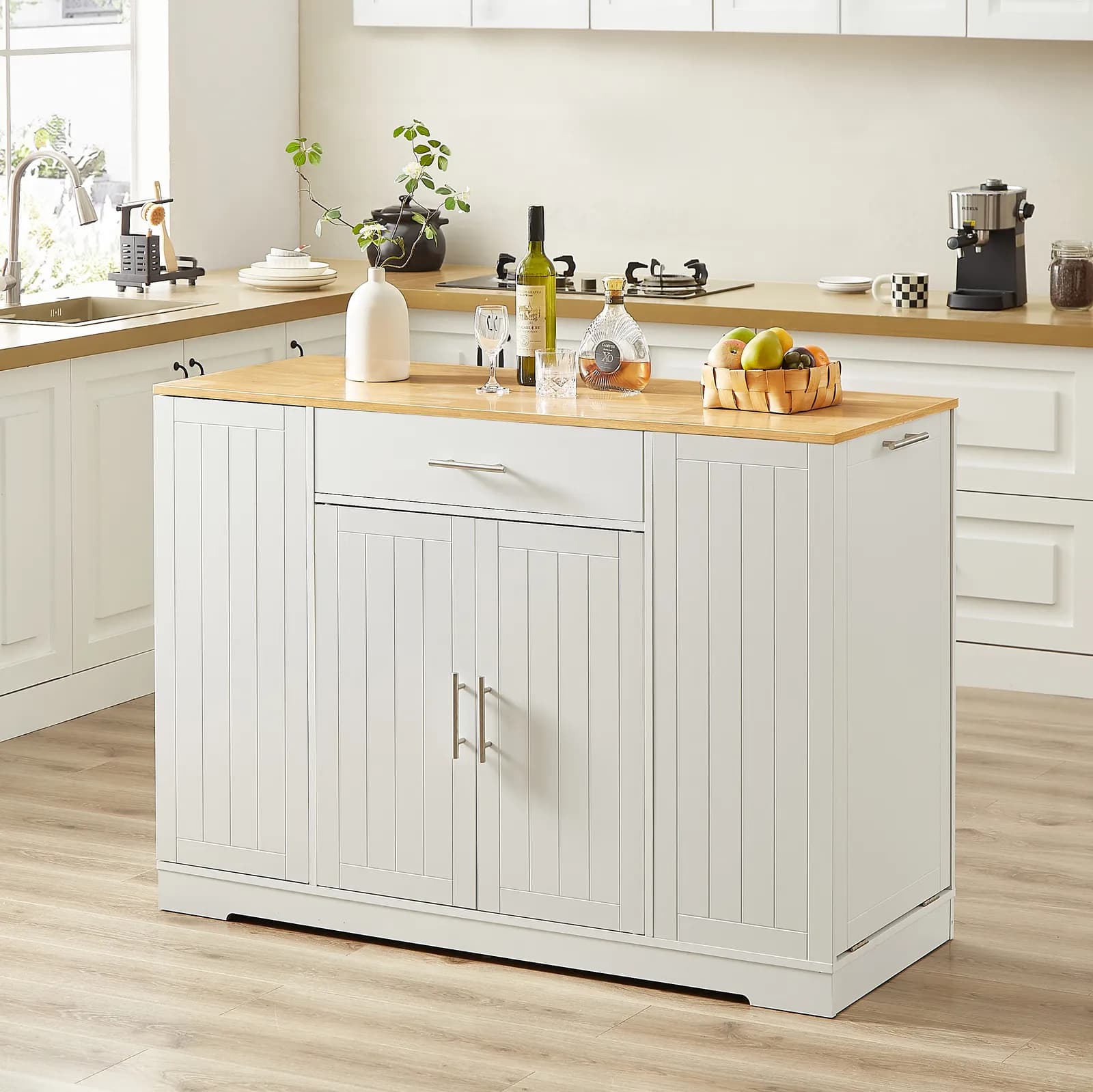 53'' Kitchen Storage Islands with Drawers and Trash Can Storage for Kitchen & Dining,…