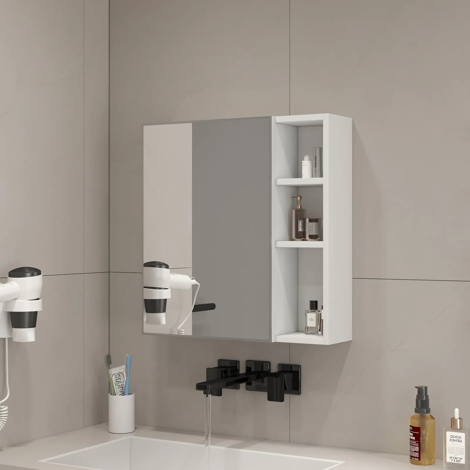 A white MDF material mirror cabinet, bathroom mirror, MDF material mirror cabinet, a…