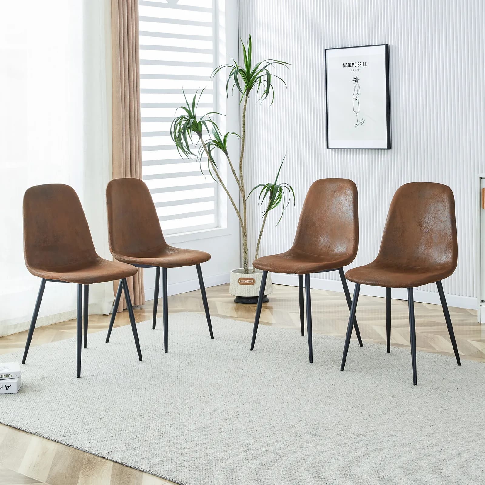 A set of 4 modern medieval style restaurant cushioned side chairs, equipped with soft…