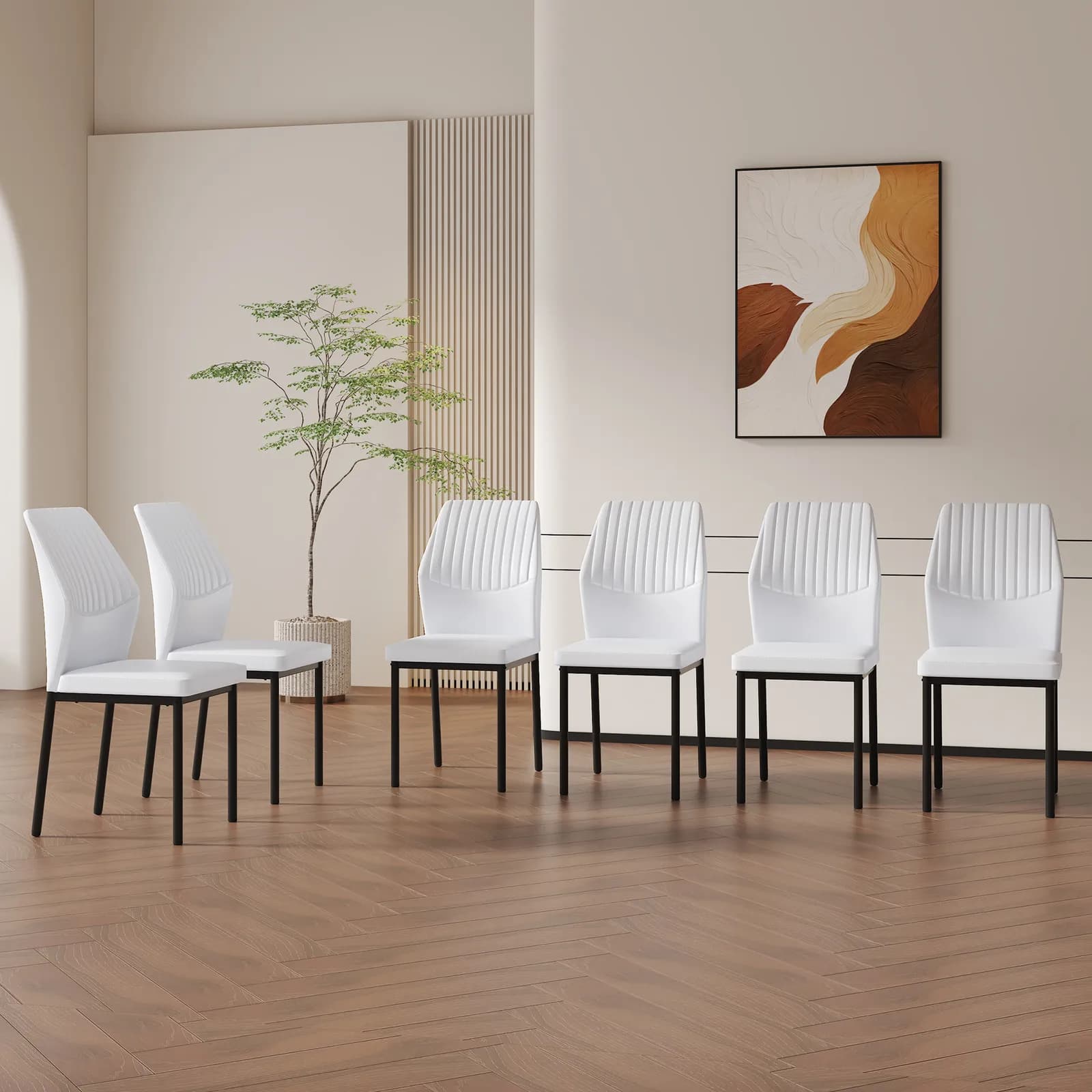 6-piece set of white and black light luxury PU dining chairs: ergonomic backrest, 36, 7…