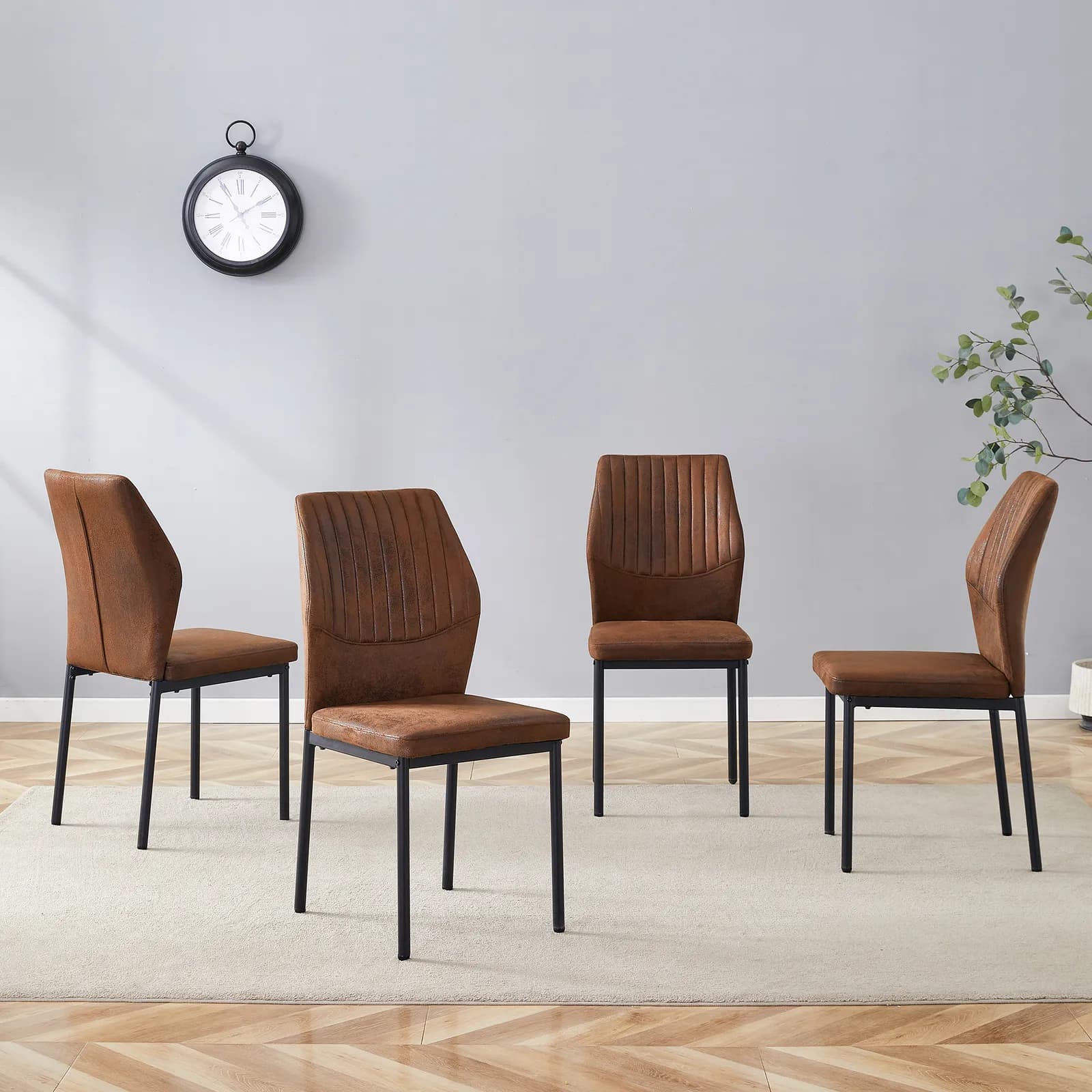 Luxury Simple Chair - Set of 4 Brown Technology Fabric Material High Resilience Dining…