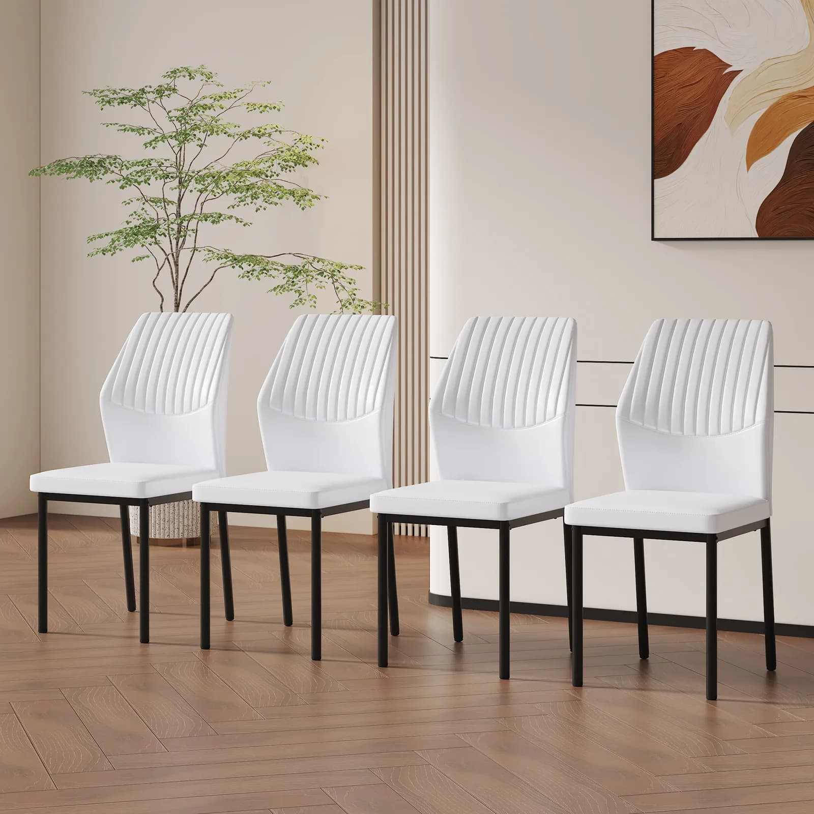 4-piece set of white and black light luxury PU dining chairs: ergonomic backrest, 36, 7…