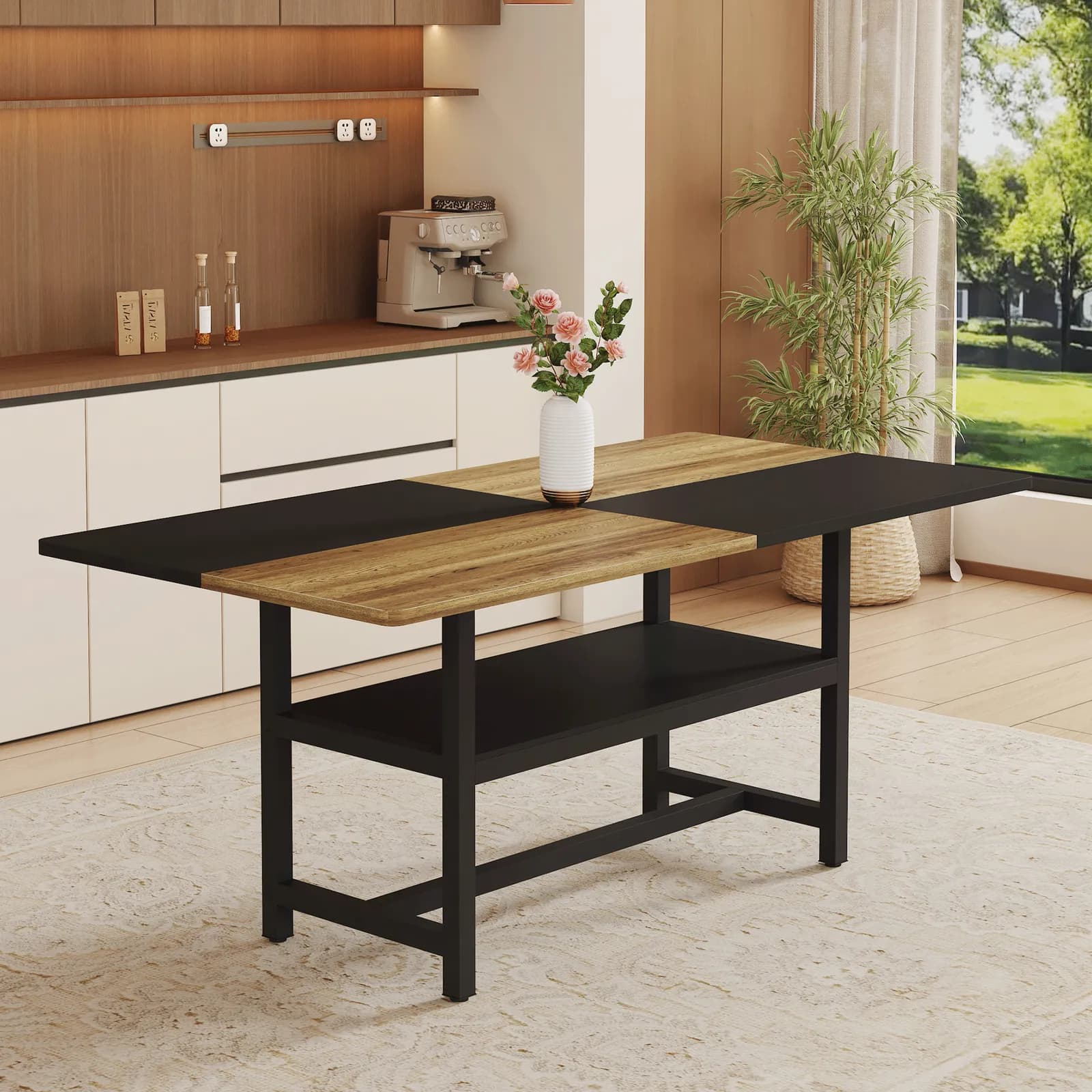 Multifunctional Dining Table: 71" L × 35, 4" W × 30" H, Two-Tone Spliced Top & 43, 3"…