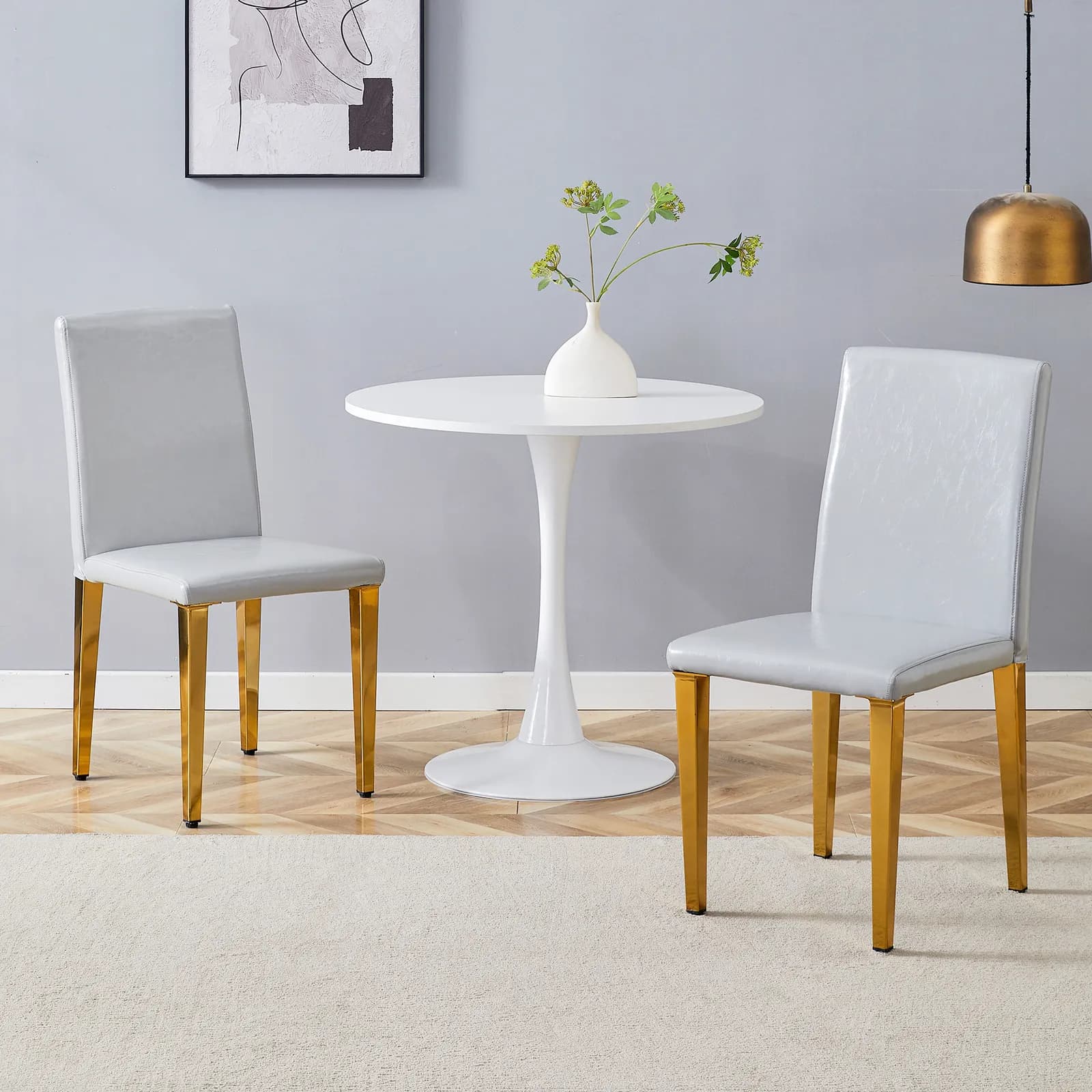 Set of 2 Light Gray PU Dining Chairs: 35, 4" High, 18, 5" Ergonomic Backrest, 17"×16"…