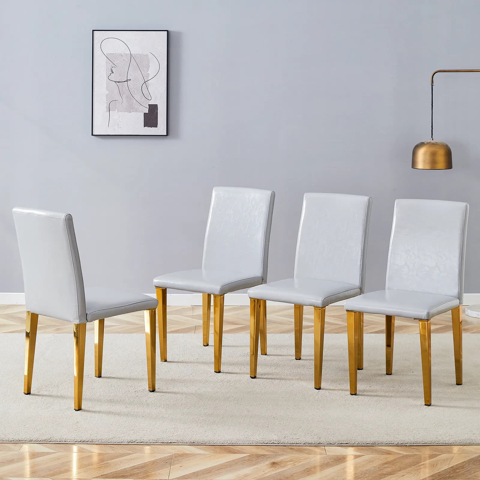 Four Light Gray PU dining chairs, simple and versatile, comfortable and accompanied,…