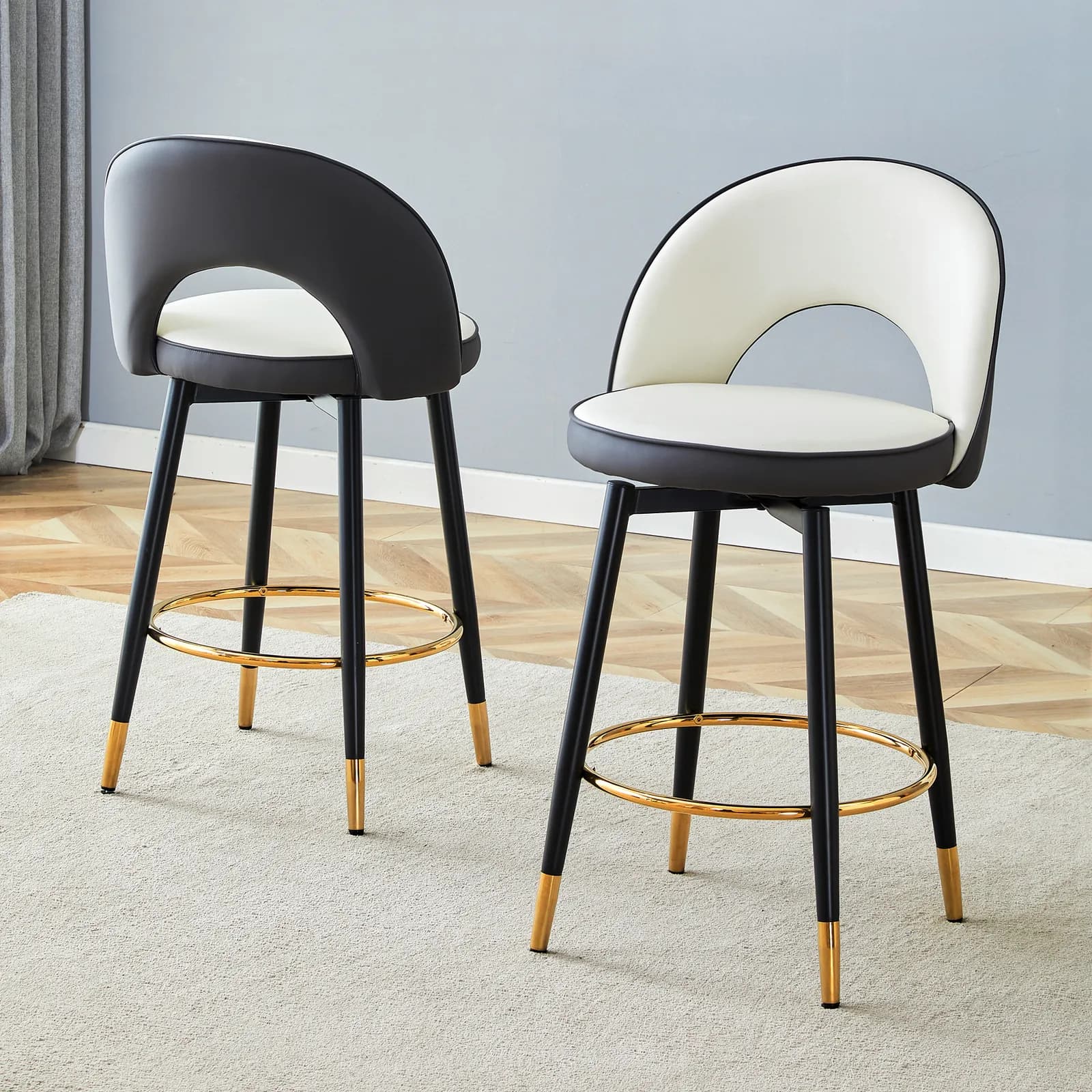 360 ° rotatable bar chair, Modern White and Dark Gray Spliced Color PU comfortable…