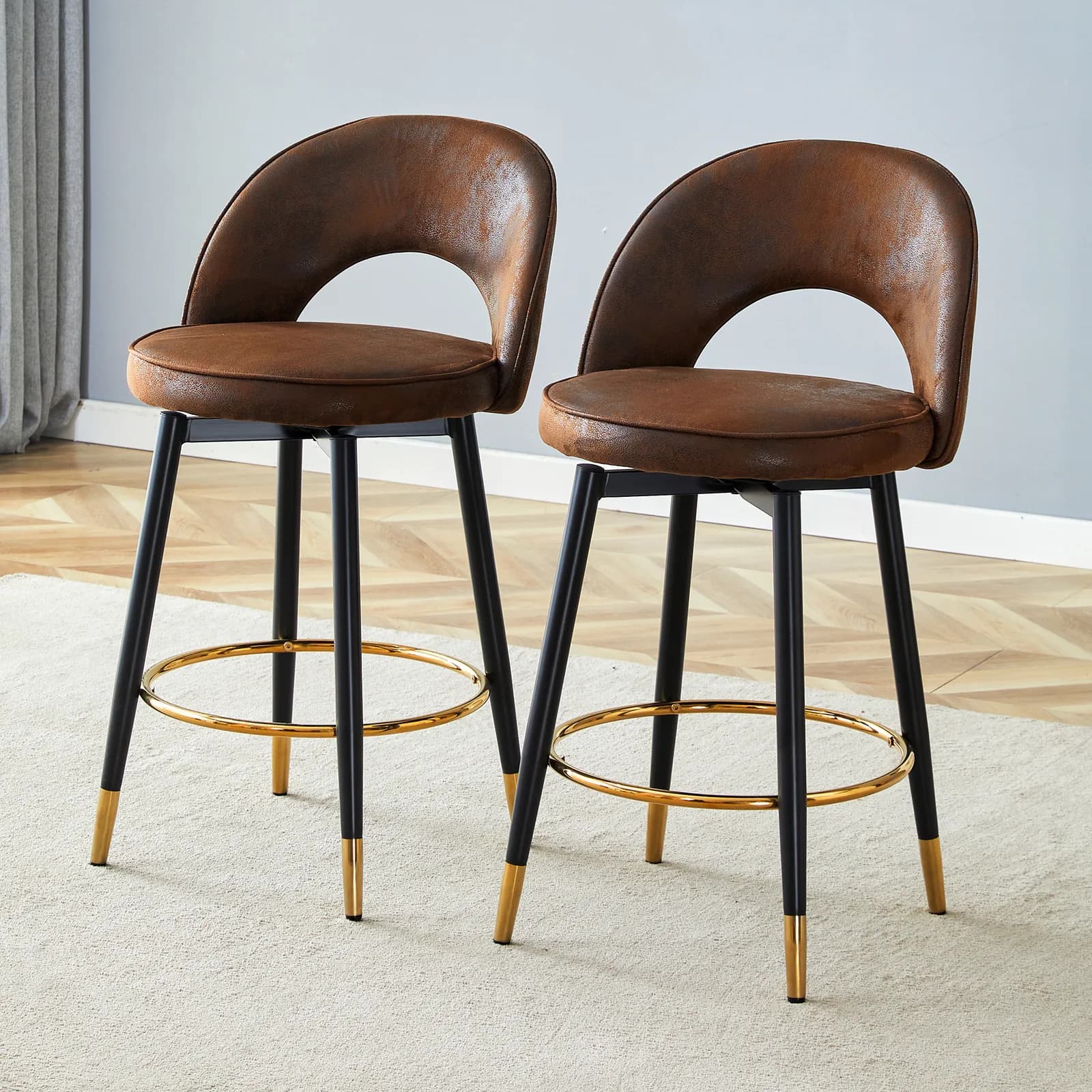 360 °rotatable bar chair, Overall height 36 inches, Modern Echnology-Fabric Brown…