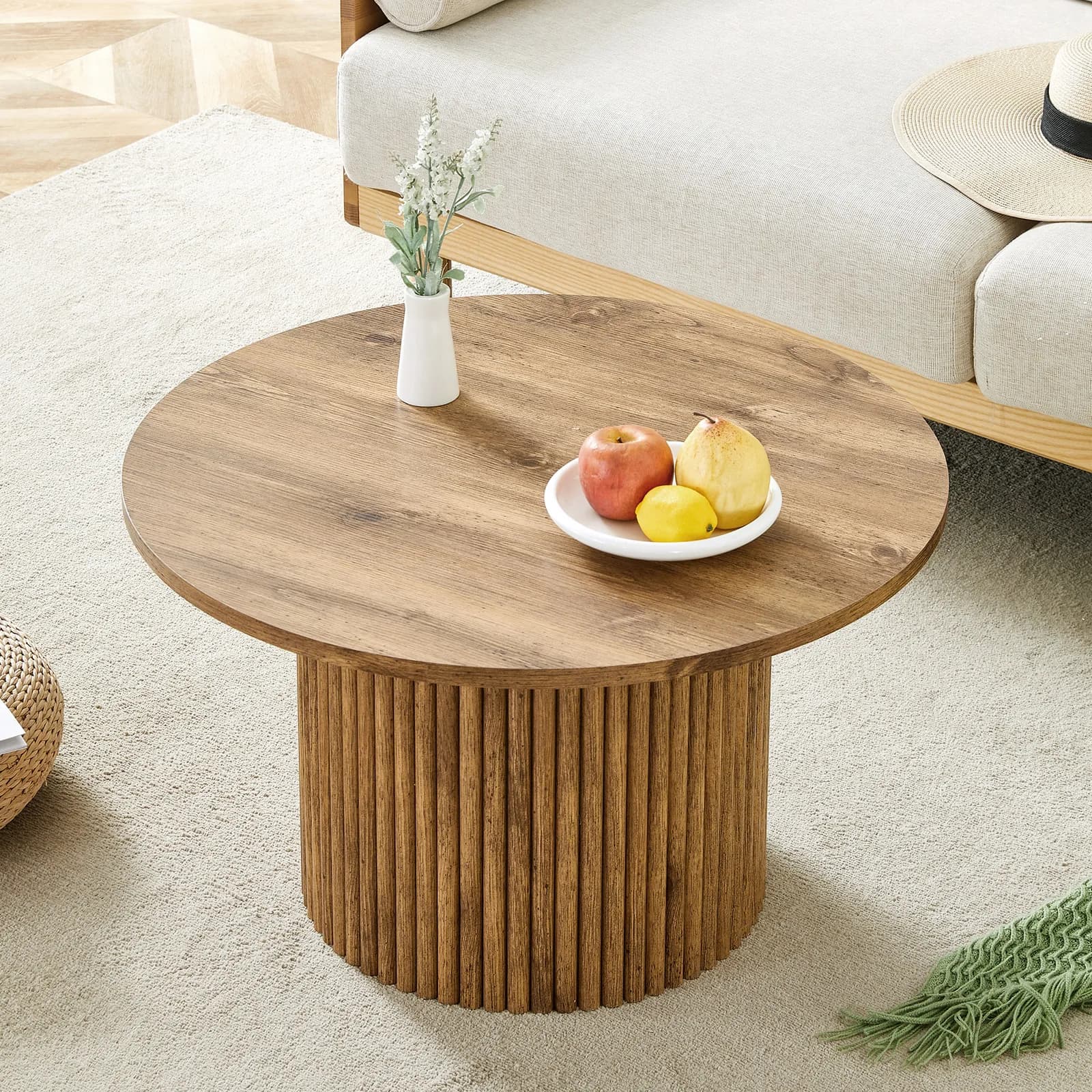 A modern circular coffee table with a diameter of 27, 5 inches interprets home aesthetics…